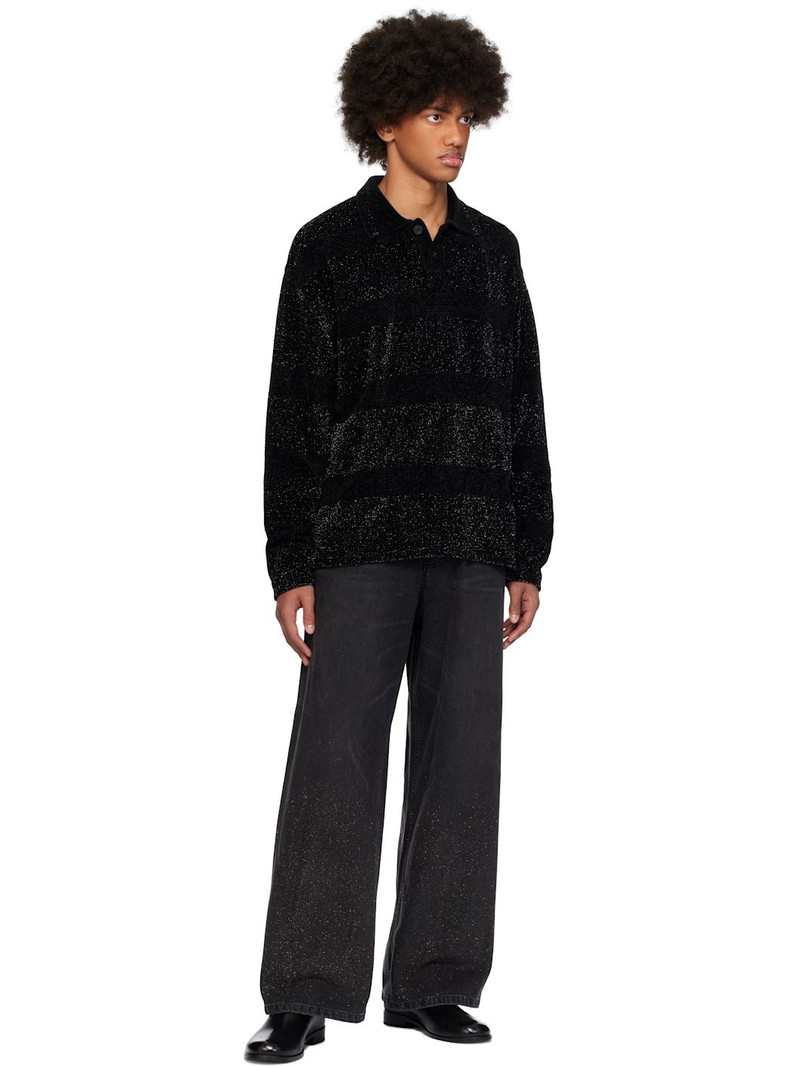 Wooyoungmi Black Glitter Striped Polo outlook
