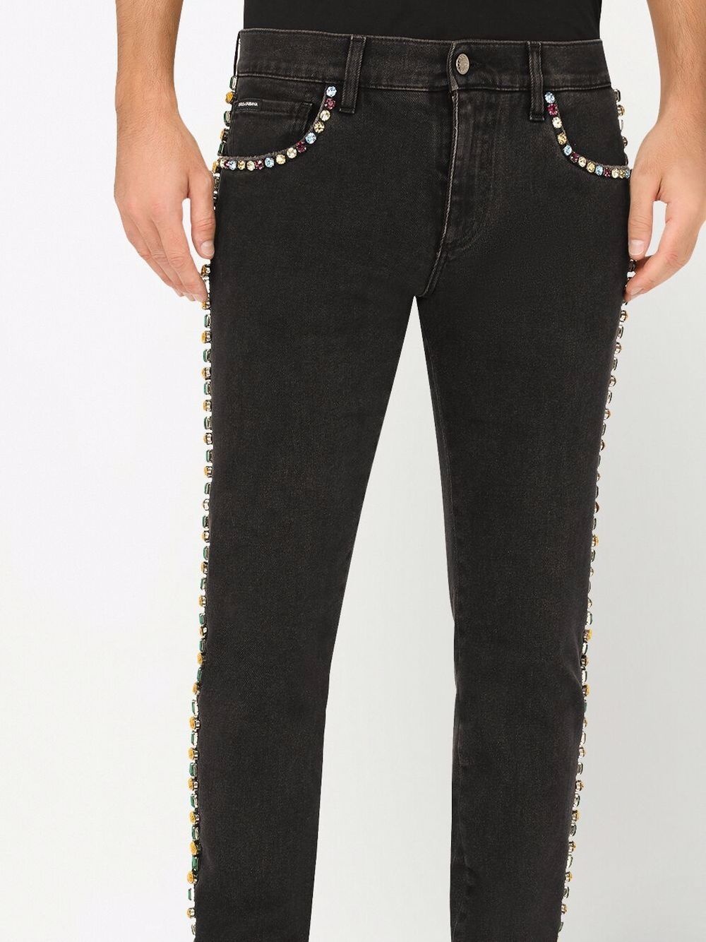 crystal-embellished mid-rise straight leg jeans - 5