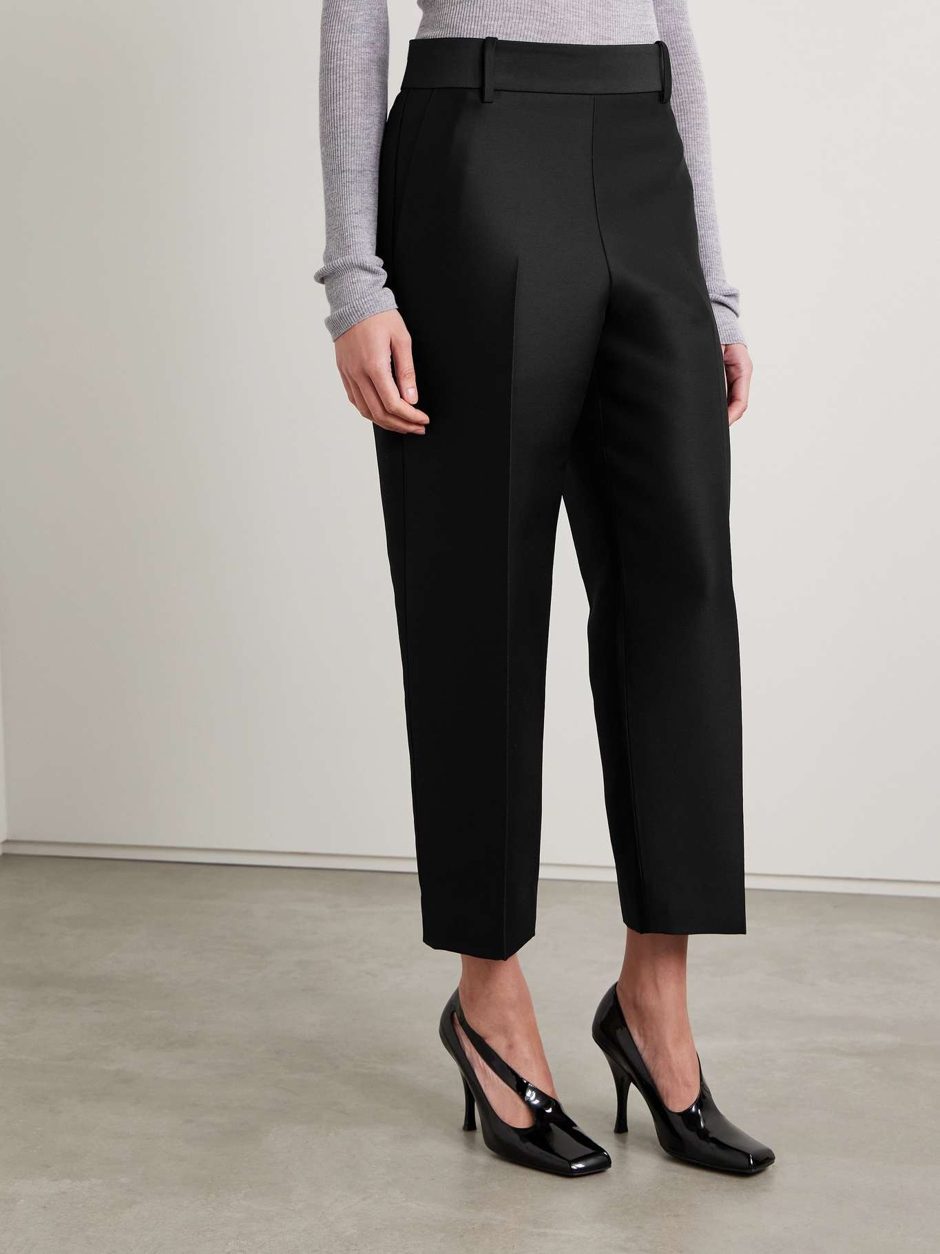 Cam cropped wool and silk-blend faille straight-leg pants Black - 3