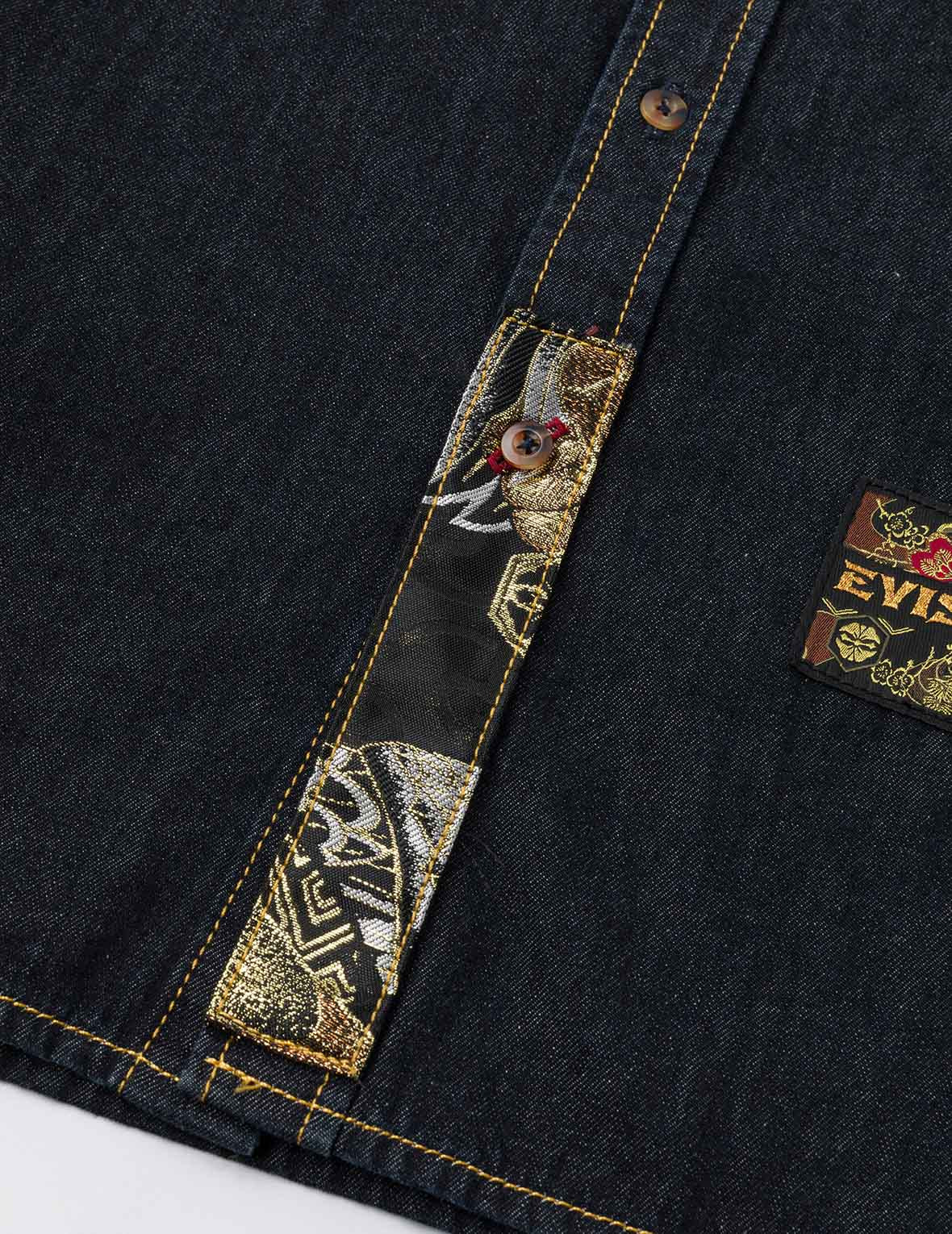 Multi-pocket and Barcode Seagull Embroidery Regular Fit Denim Shirt - 9