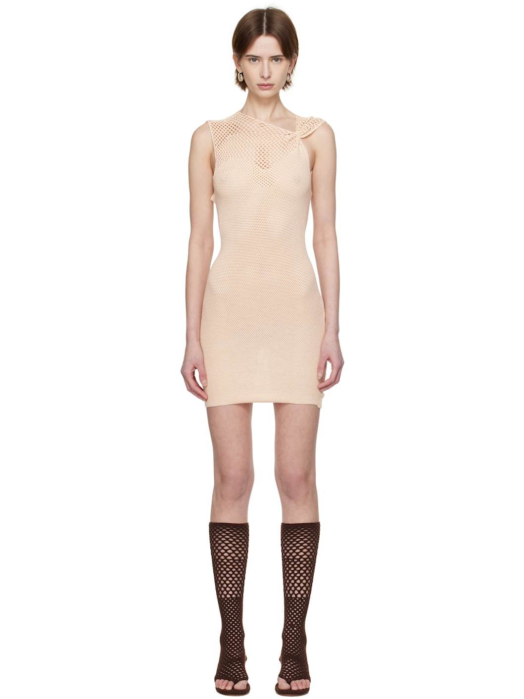 SSENSE Exclusive Off-White One Pinch Shoulder Crocheted Minidress - 1