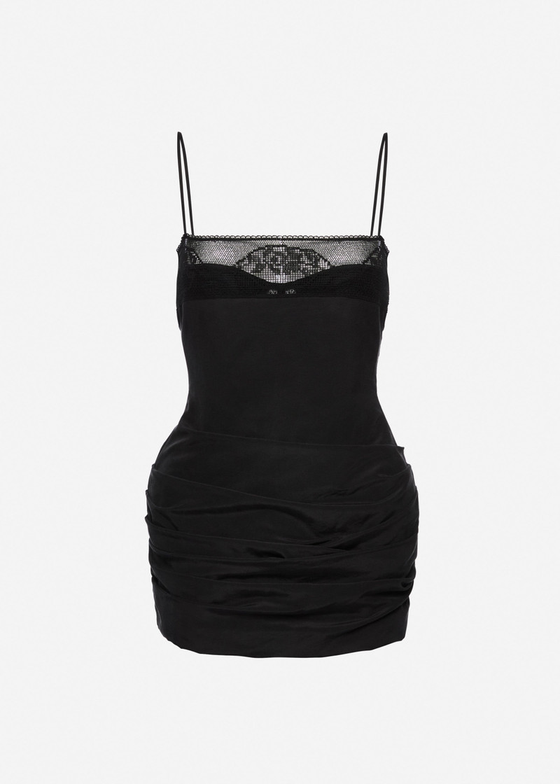 Mini corset dress with lace neckline in black 1