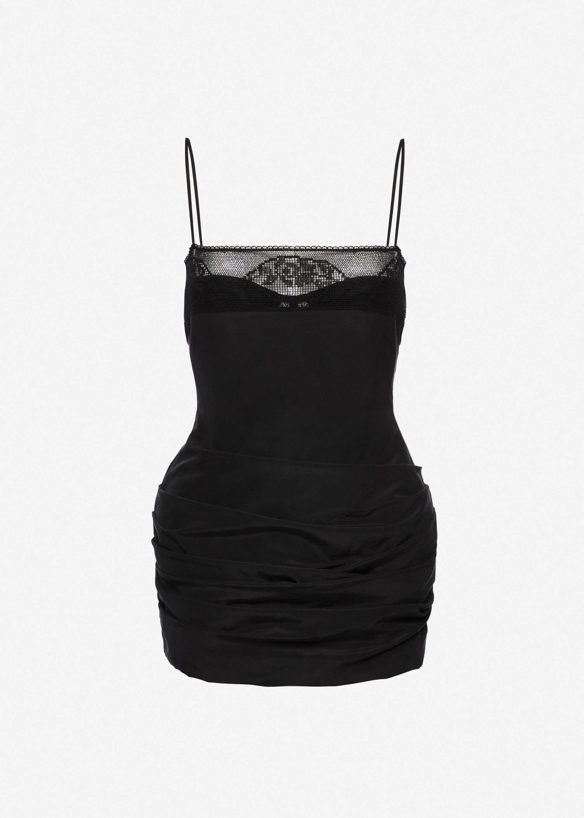 Mini corset dress with lace neckline in black - 1