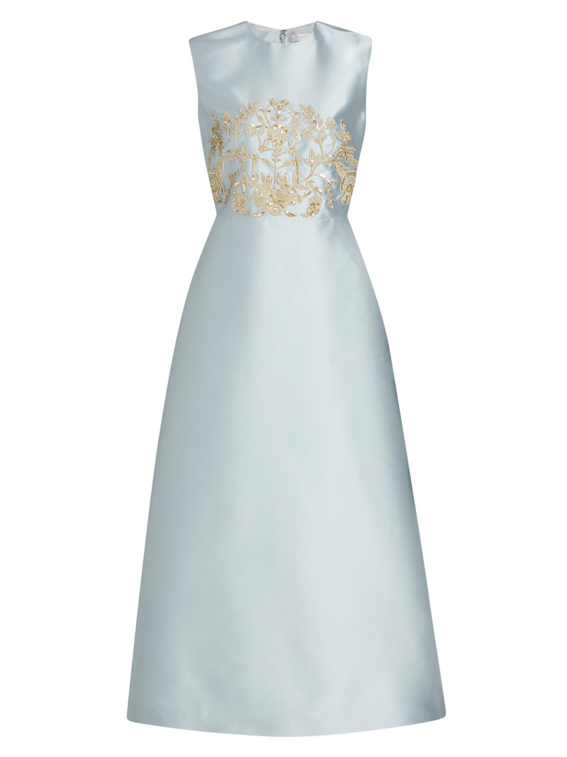 Women's Embroidered Piqué Cocktail Dress - Powder Blue Gold 1