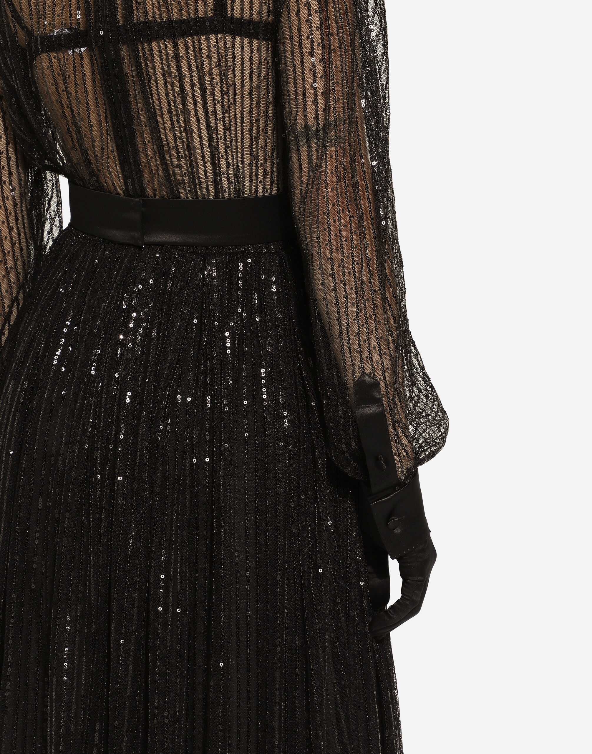 Calf-length tulle tuxedo shirt dress with sequin embellishment - 6