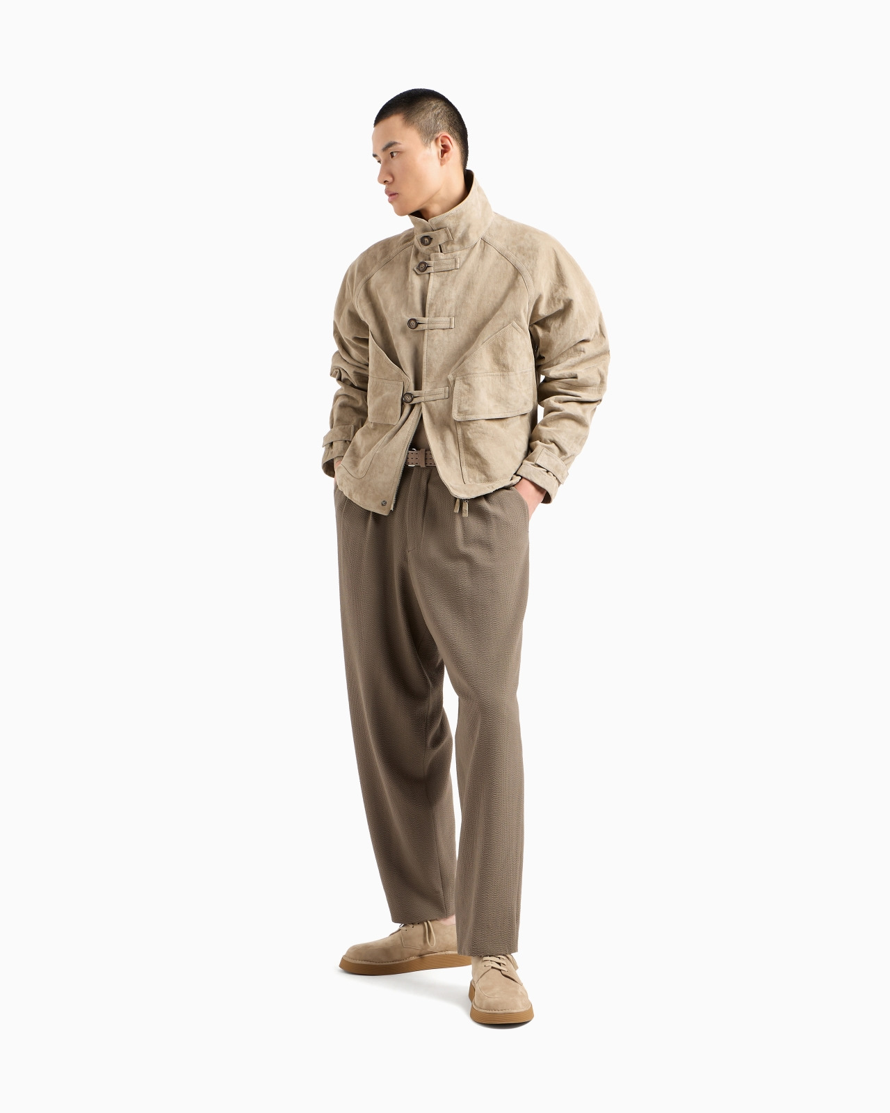 STRETCH WOOL SEERSUCKER DOUBLE-PLEAT TROUSERS - 2