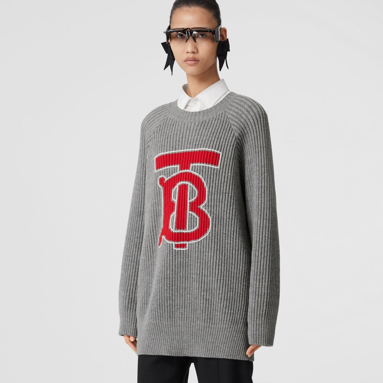 Monogram Motif Intarsia Wool Oversized Sweater - 2