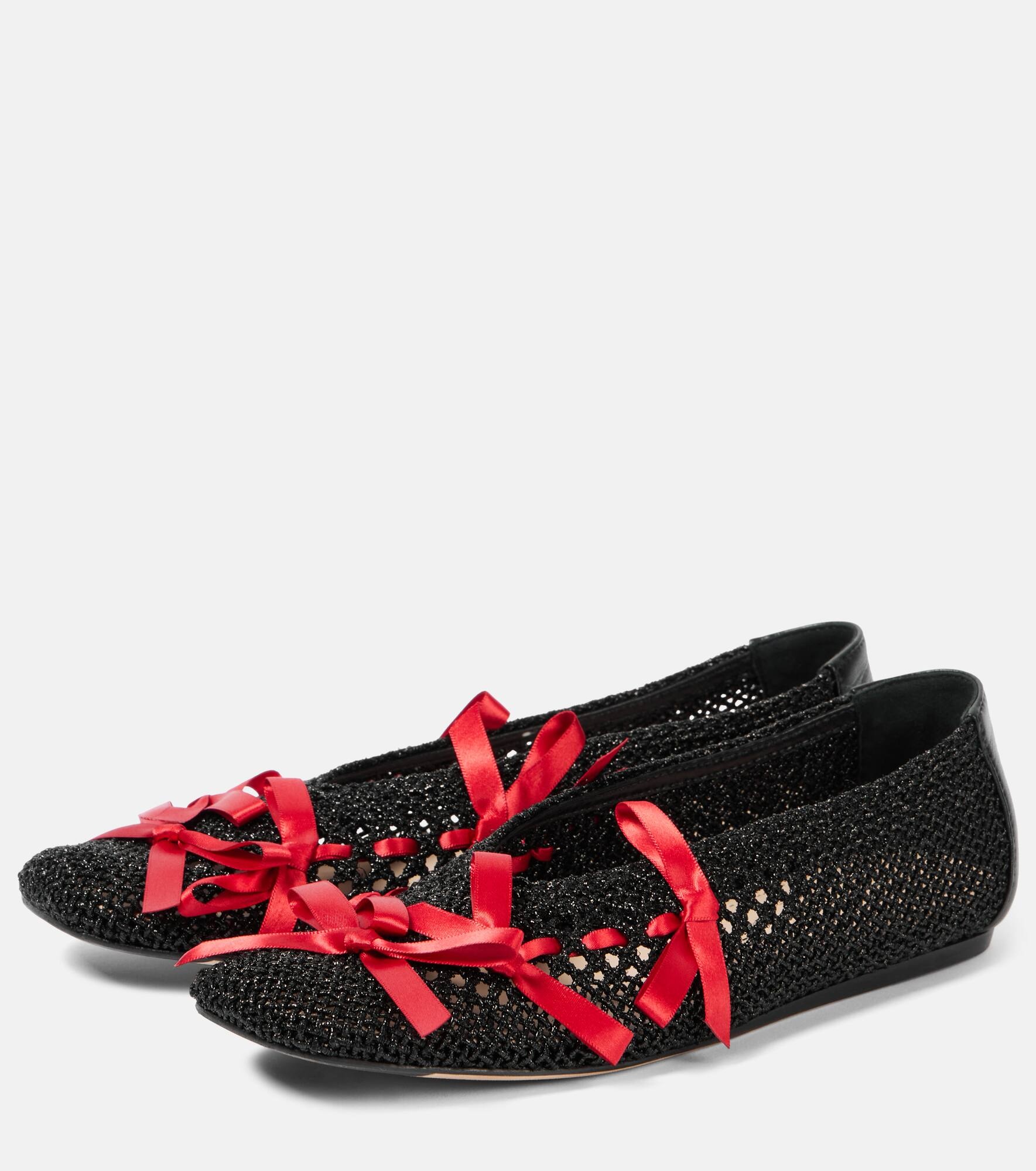 Bow-detail crochet ballet flats - 4