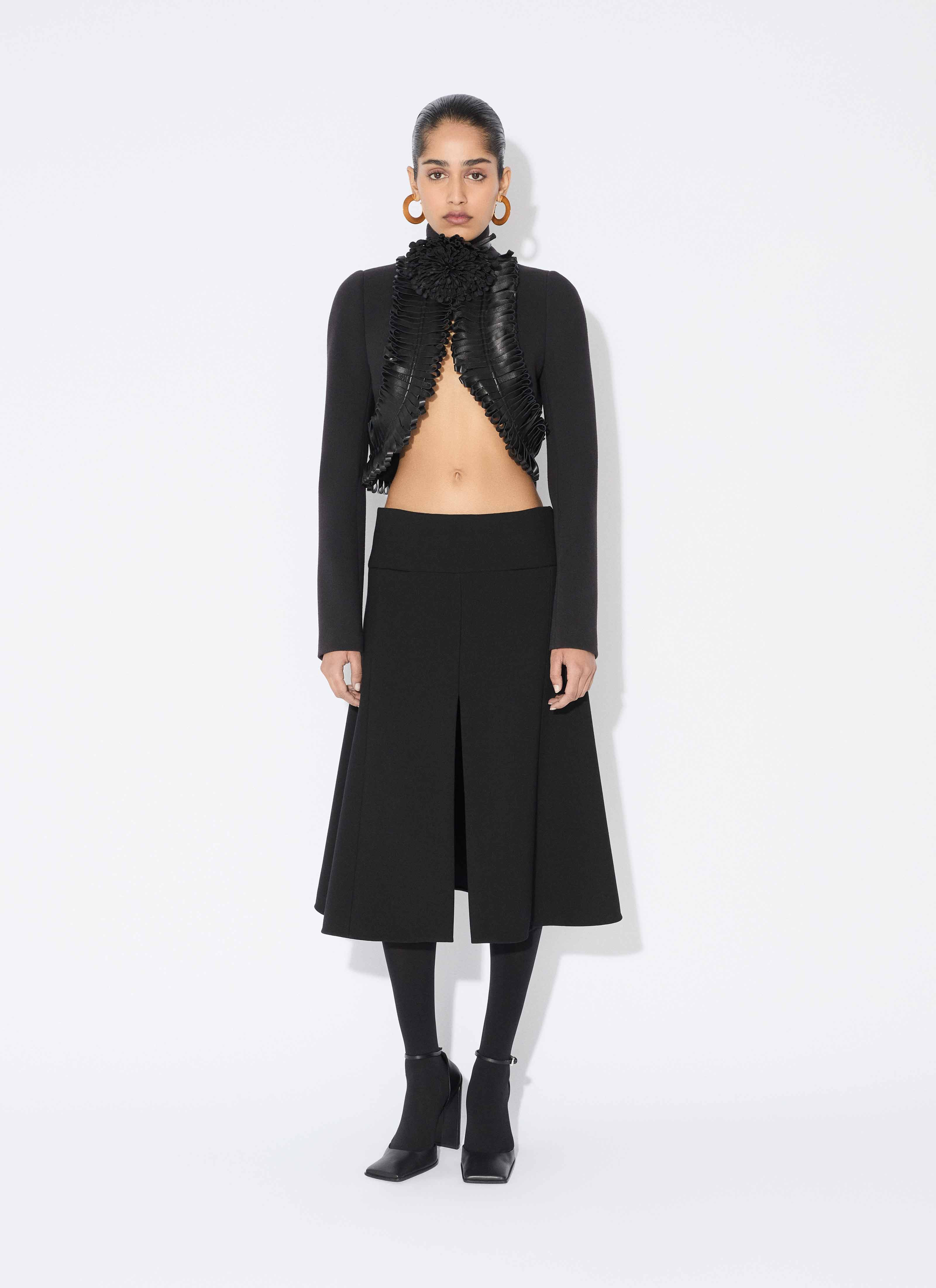 STRETCH WOOL SLIT SKIRT - 2