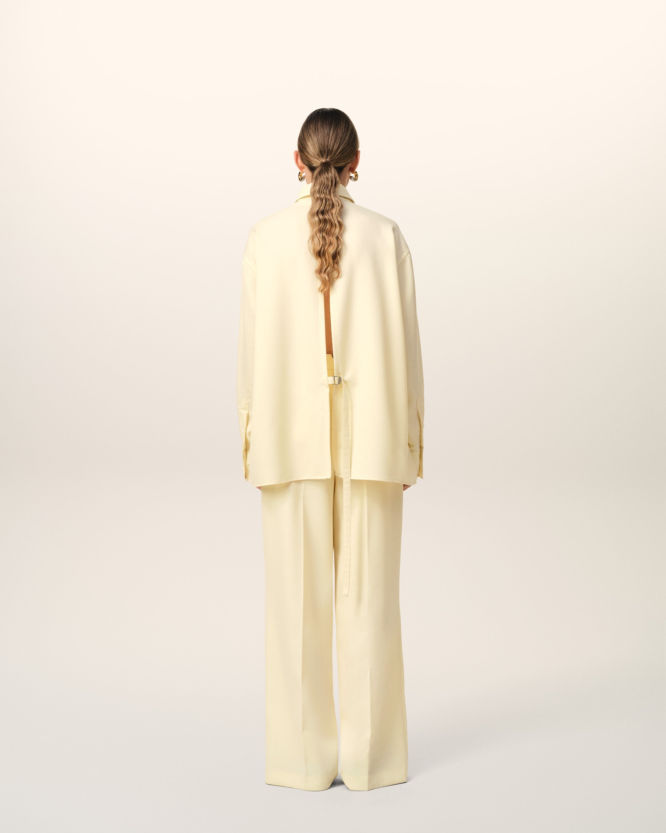 YELLOW WOOL BACK SLIT LOOSE SHIRT - 5