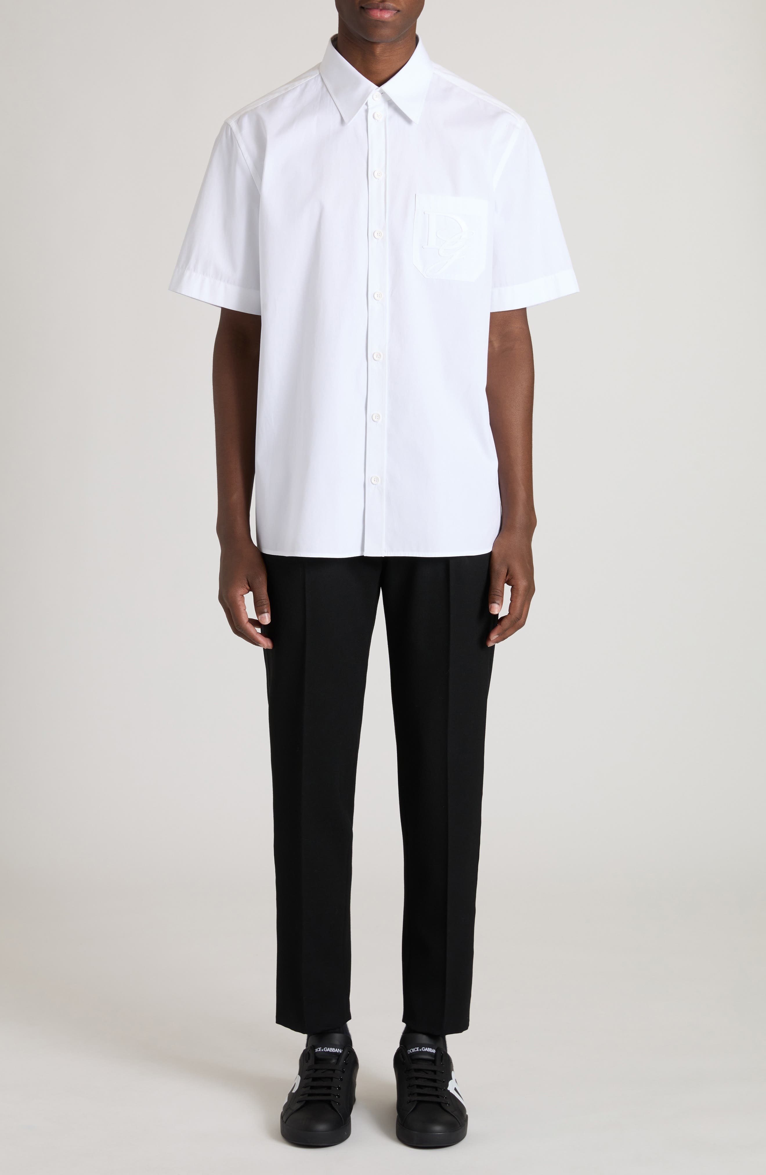 Dolce&Gabbana Logo Cotton Button-Up Shirt in Bianco Ottico at Nordstrom - 2