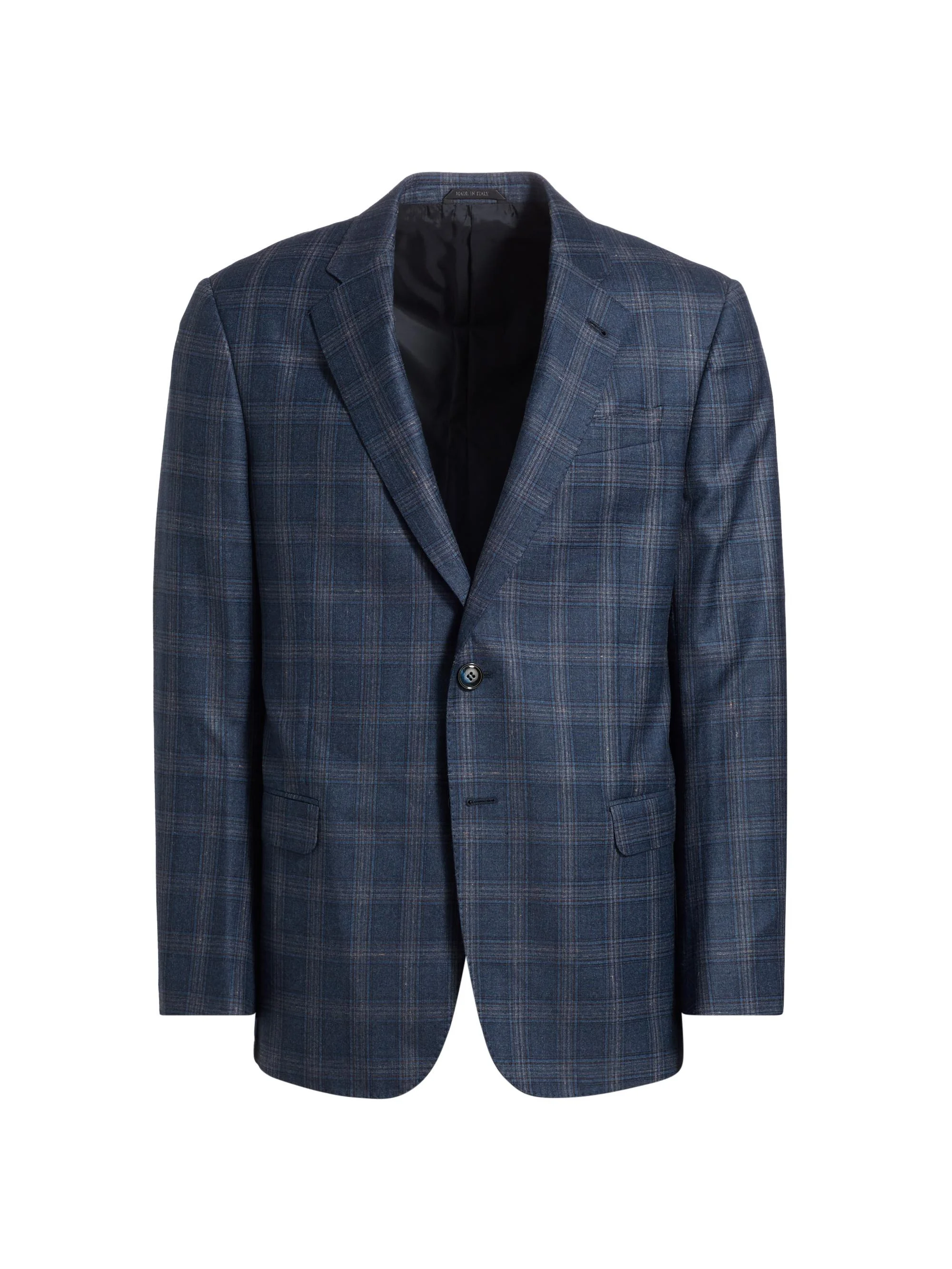 Men's Windowpane Plaid Wool Jacket - Navy Tan - 1