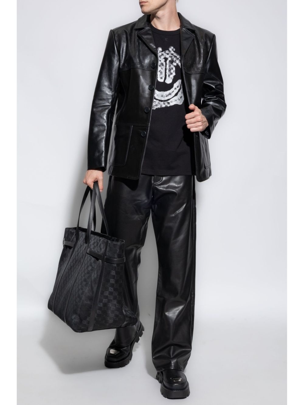 debossed monogram leather jacket - 2