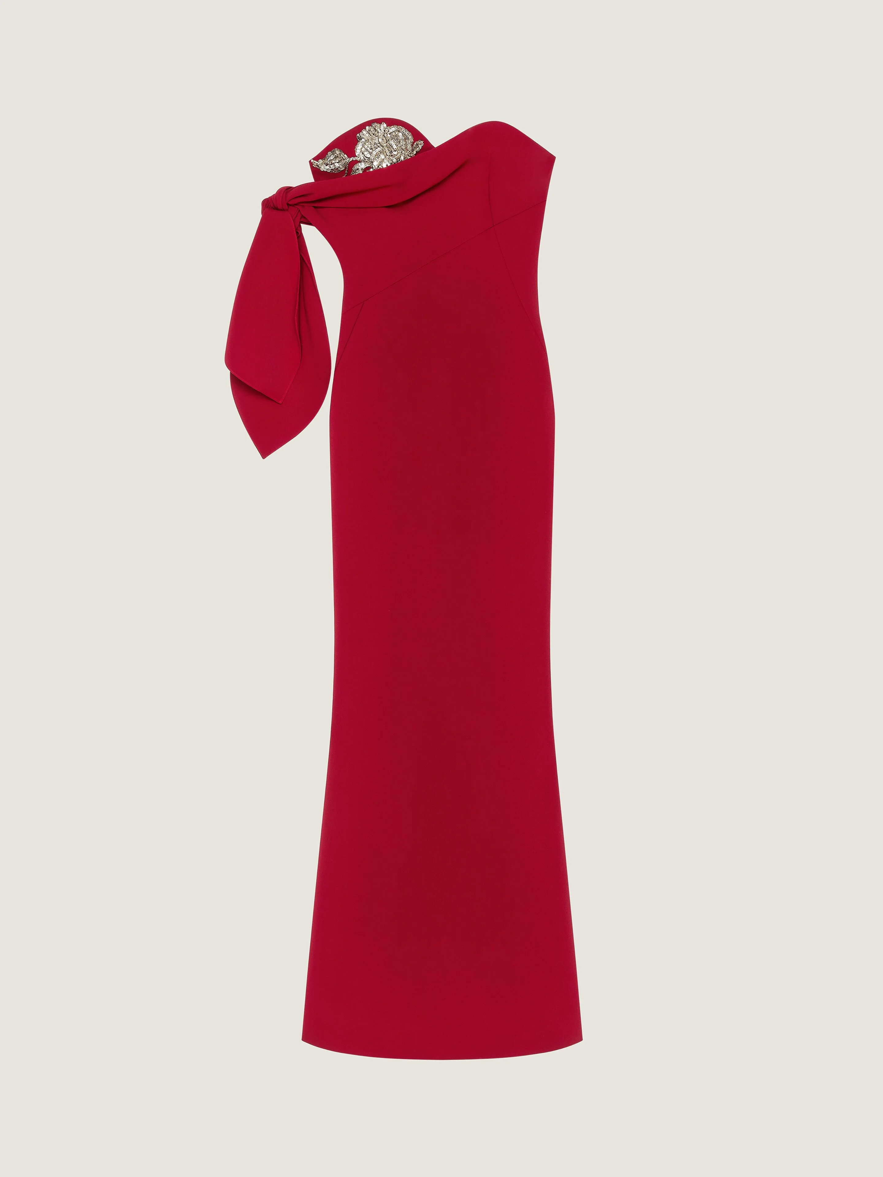 LONG EVENING BUSTIER DRESS IN CREPE WITH BOW AND SEQUINS - 1