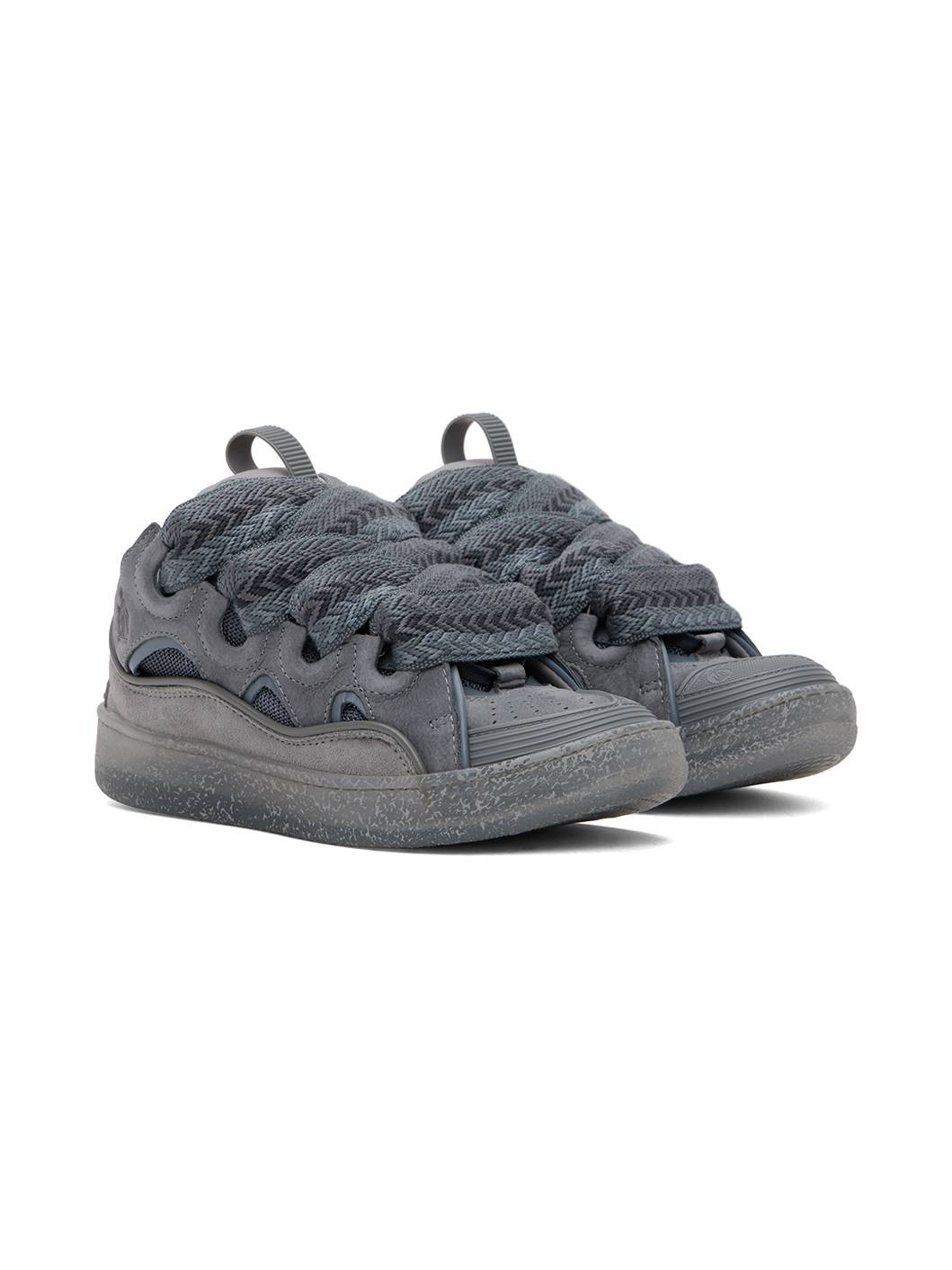 Gray Leather Curb Sneakers - 4