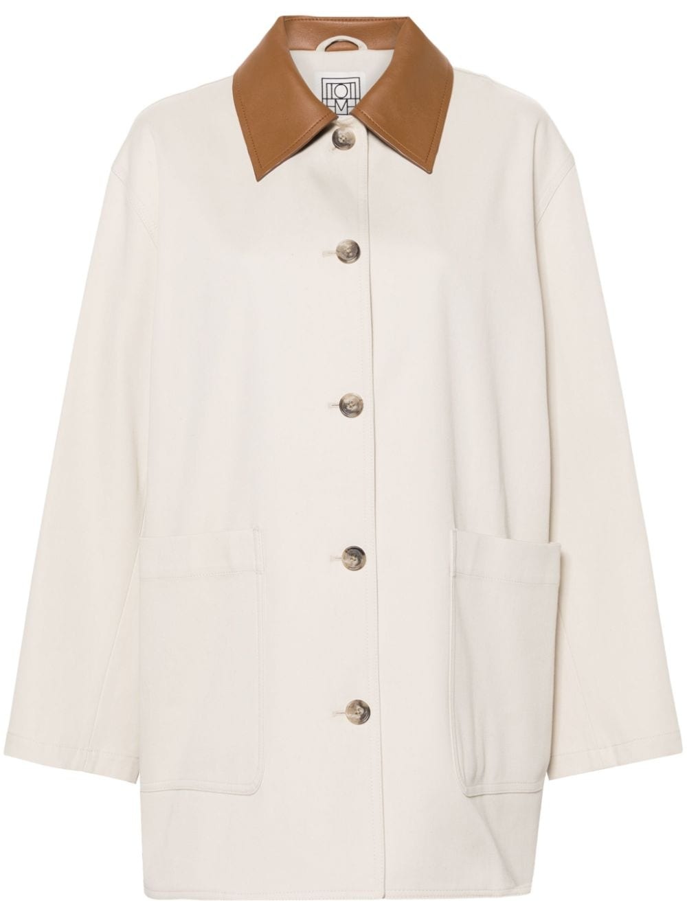 contrasting-collar twill shirt jacket - 1