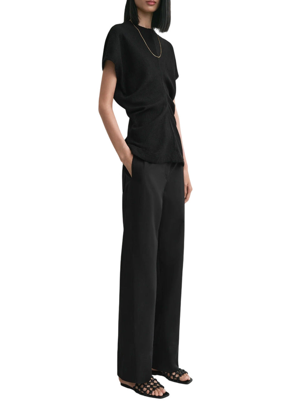 Toteme Women Black Woven Low Rise Top - 3