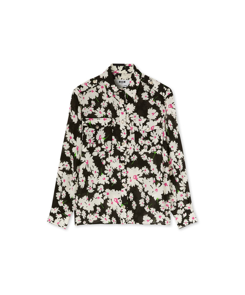 Fluid fabric shirt with small pockets and daisy print - 1
