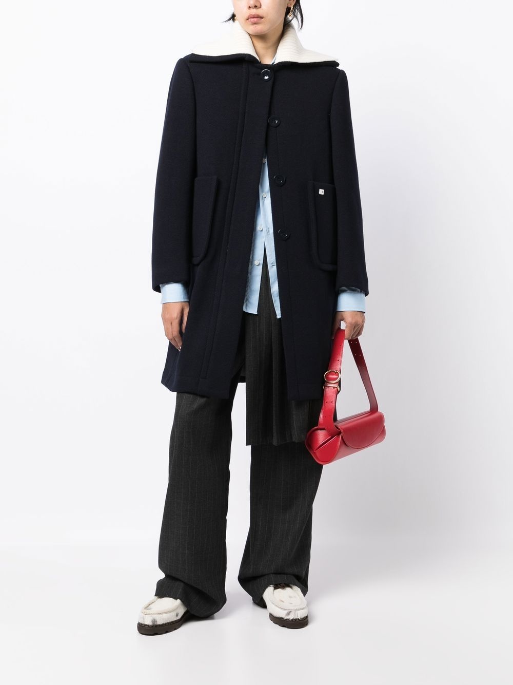 wide-collar single-breasted coat - 2
