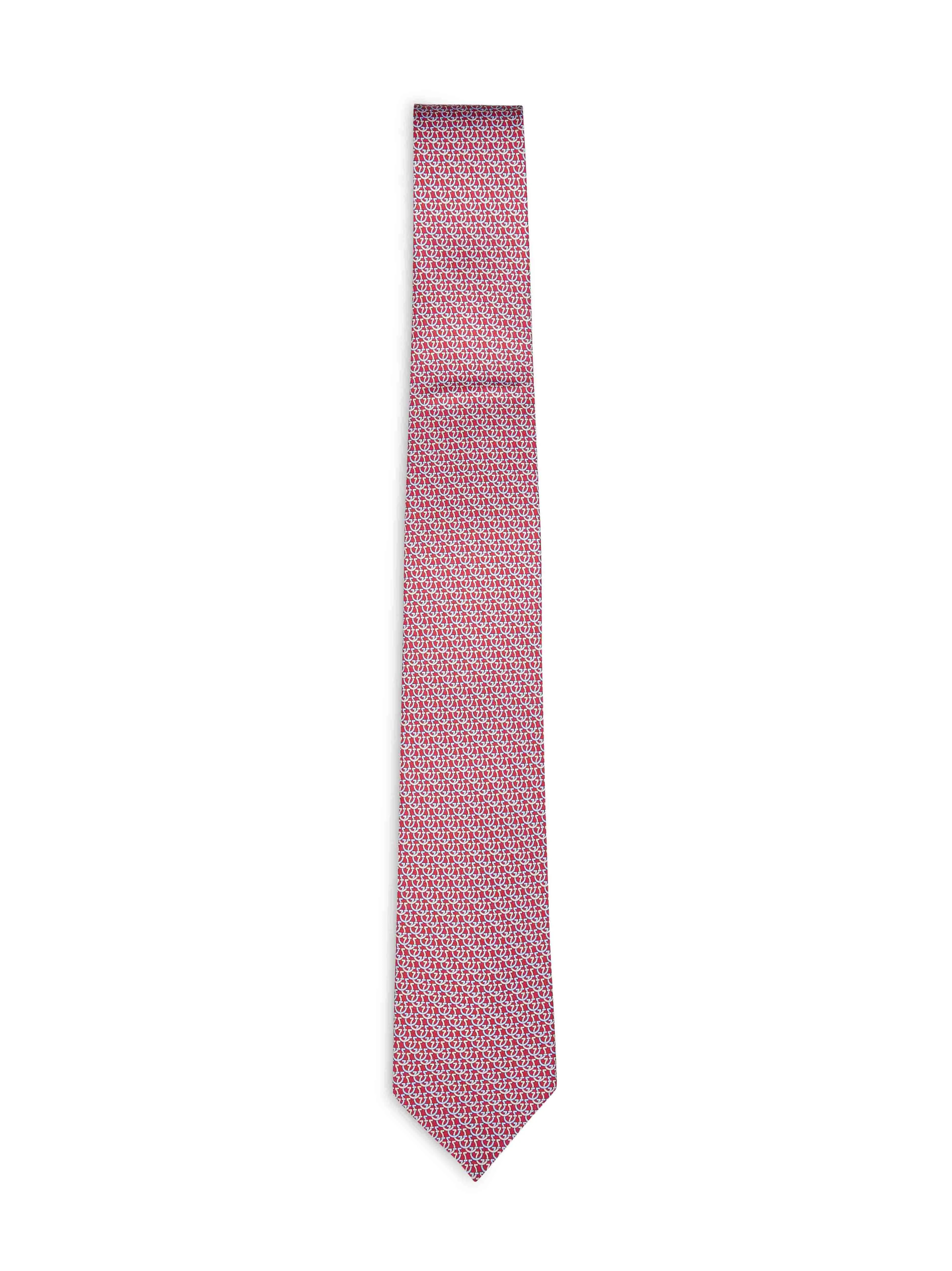 Ferragamo Men Red Gancini Silk Twill Cerchio Tie - 1