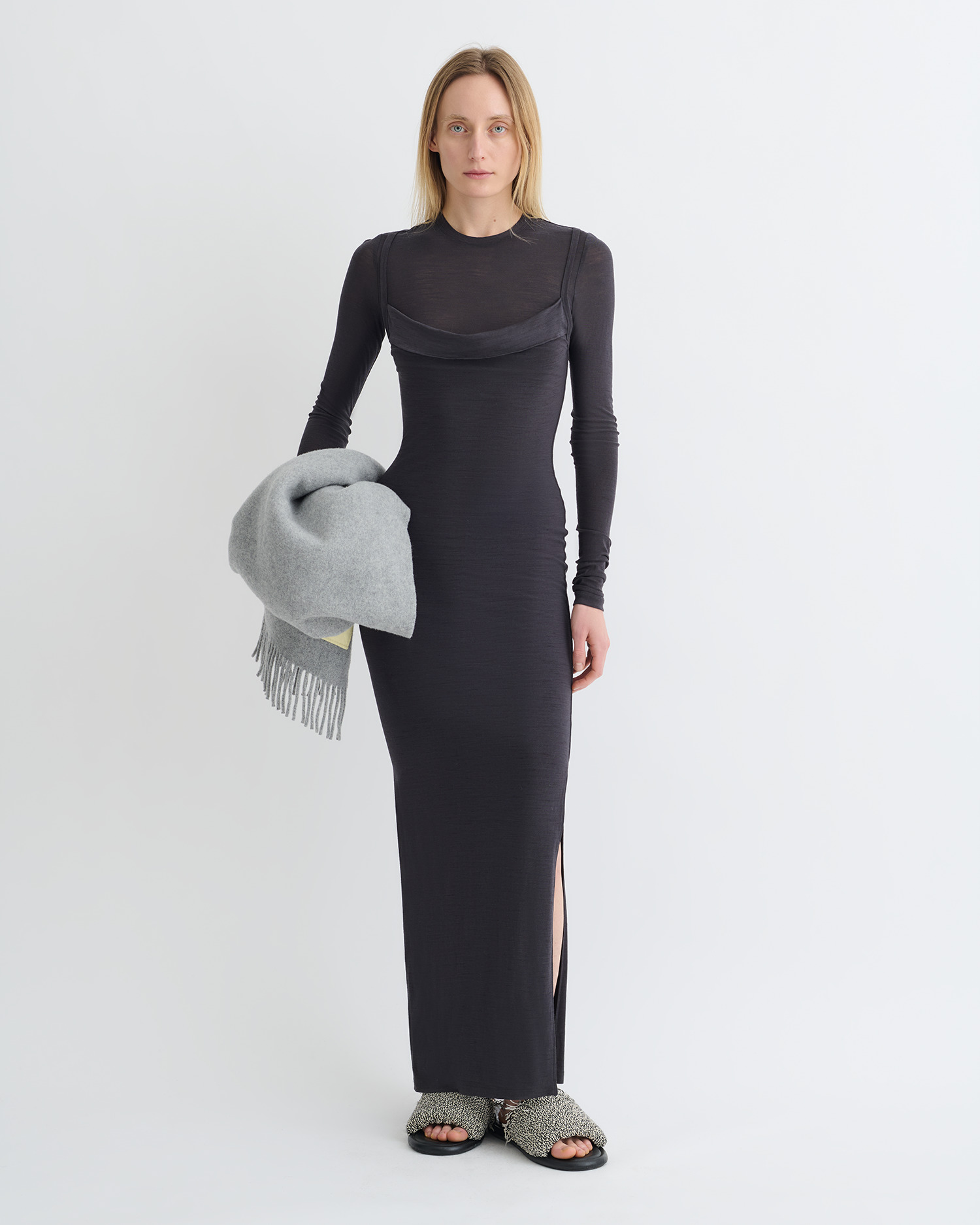 Draped Wool Jersey Midi Dress - 3