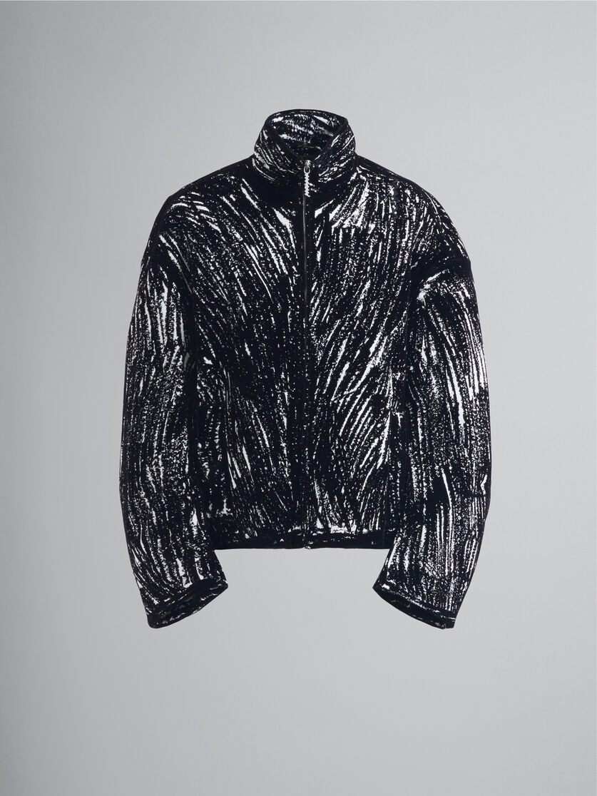 BLACK FLOCKED COTTON PADDED JACKET WITH CRAYON PRINT - 1