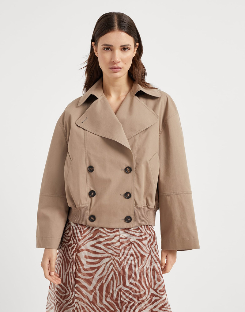 Techno cotton bonded panama cropped pea coat with precious detail - 1