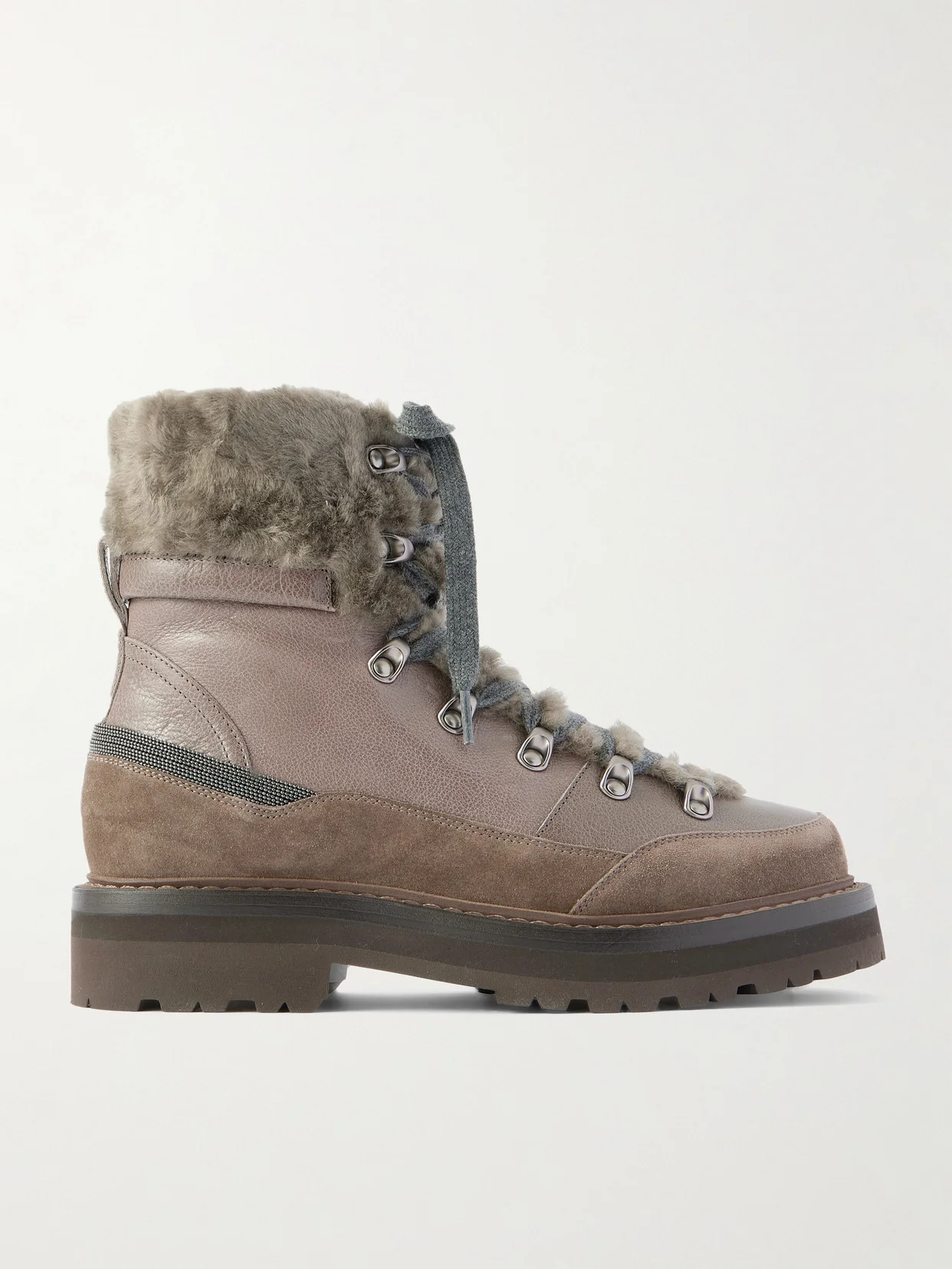 Bead-embellished Shearling-trimmed Leather Ankle Boots - 1