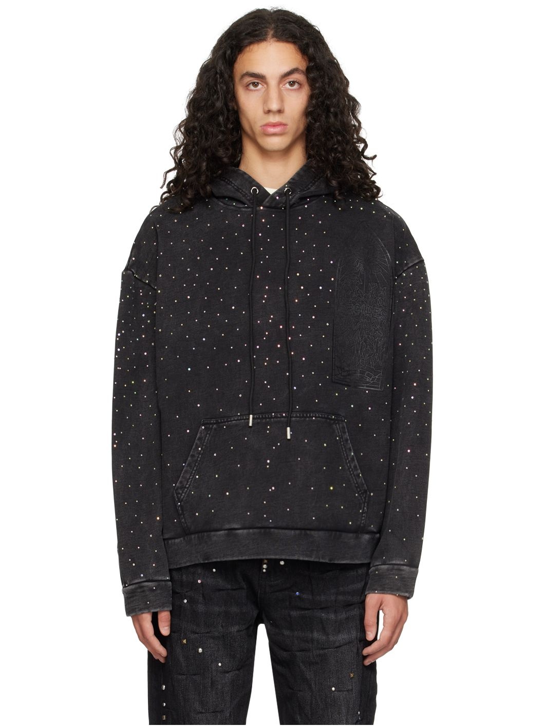 SSENSE Exclusive Black Rhinestone Hoodie - 1