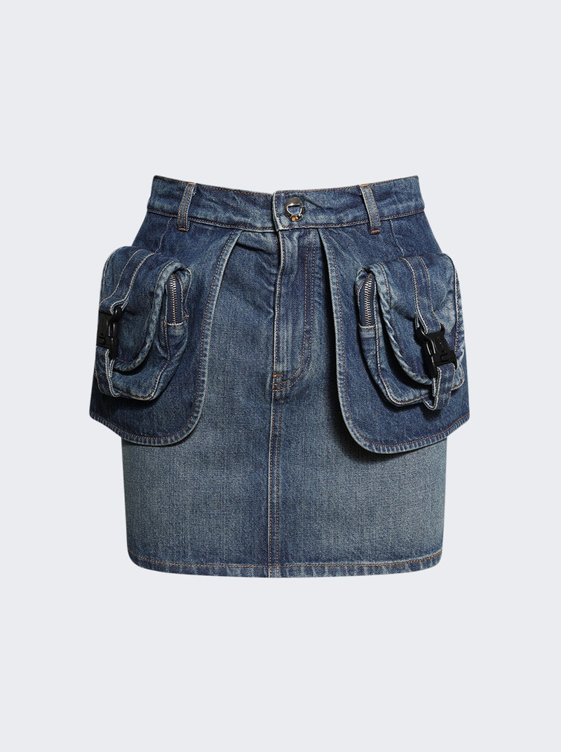 Pocket Basque Denim Mini Skirt Blue Vintage 1