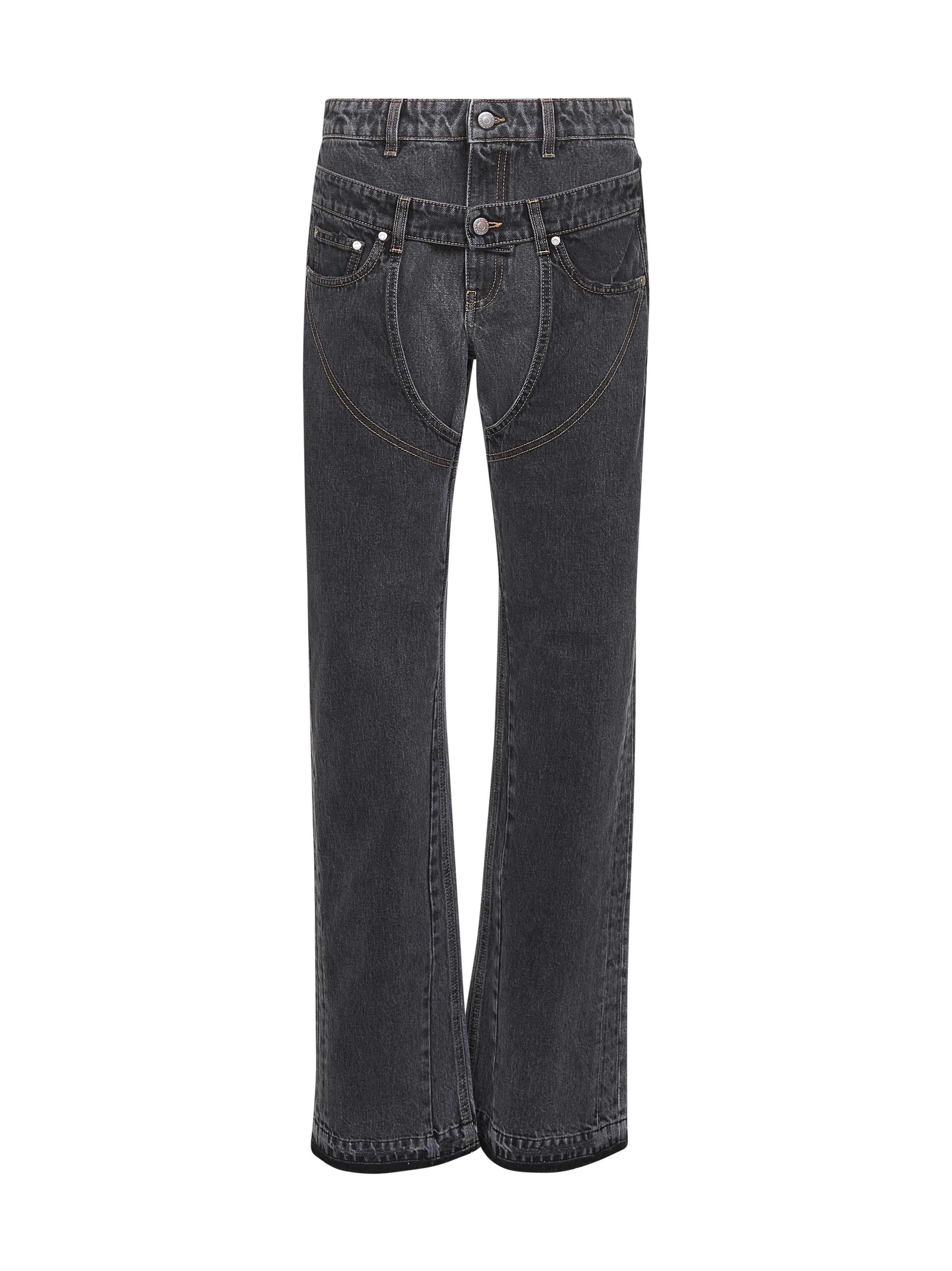 Grey denim Double Waistband Chap jeans - 1