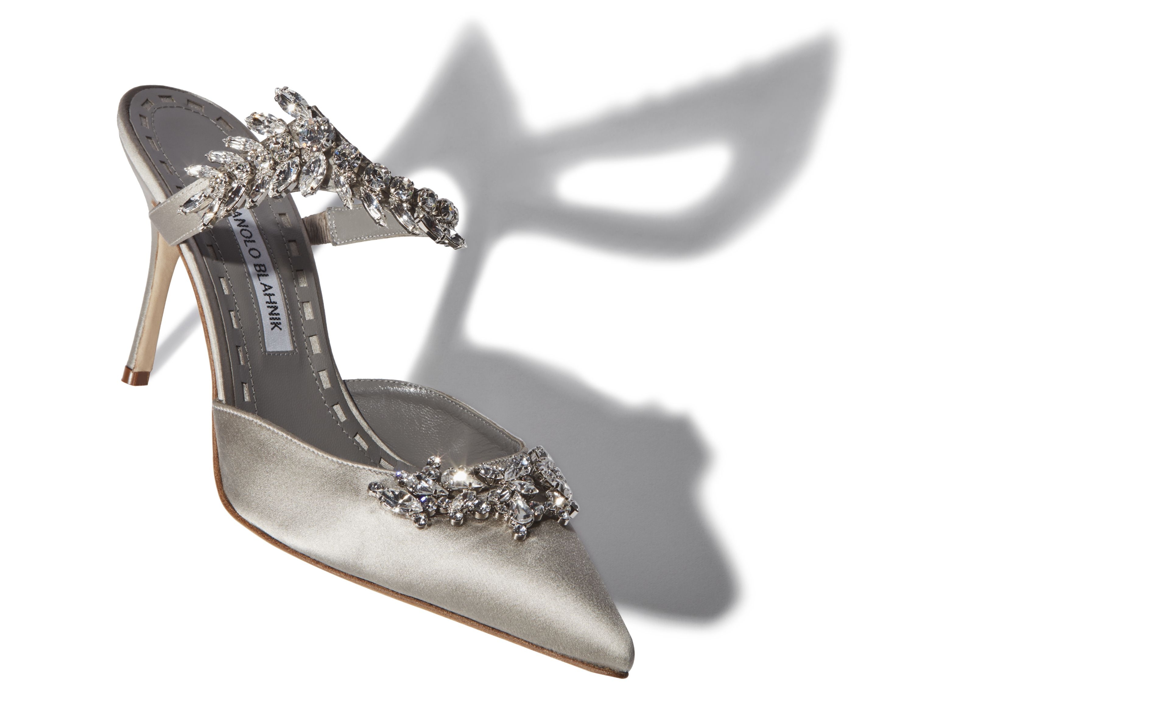 【MANOLO BLAHNIK】crystal-embellished two-tone satin mules LURUM | Champagne Satin Crystal Embellished Mules | Manolo
