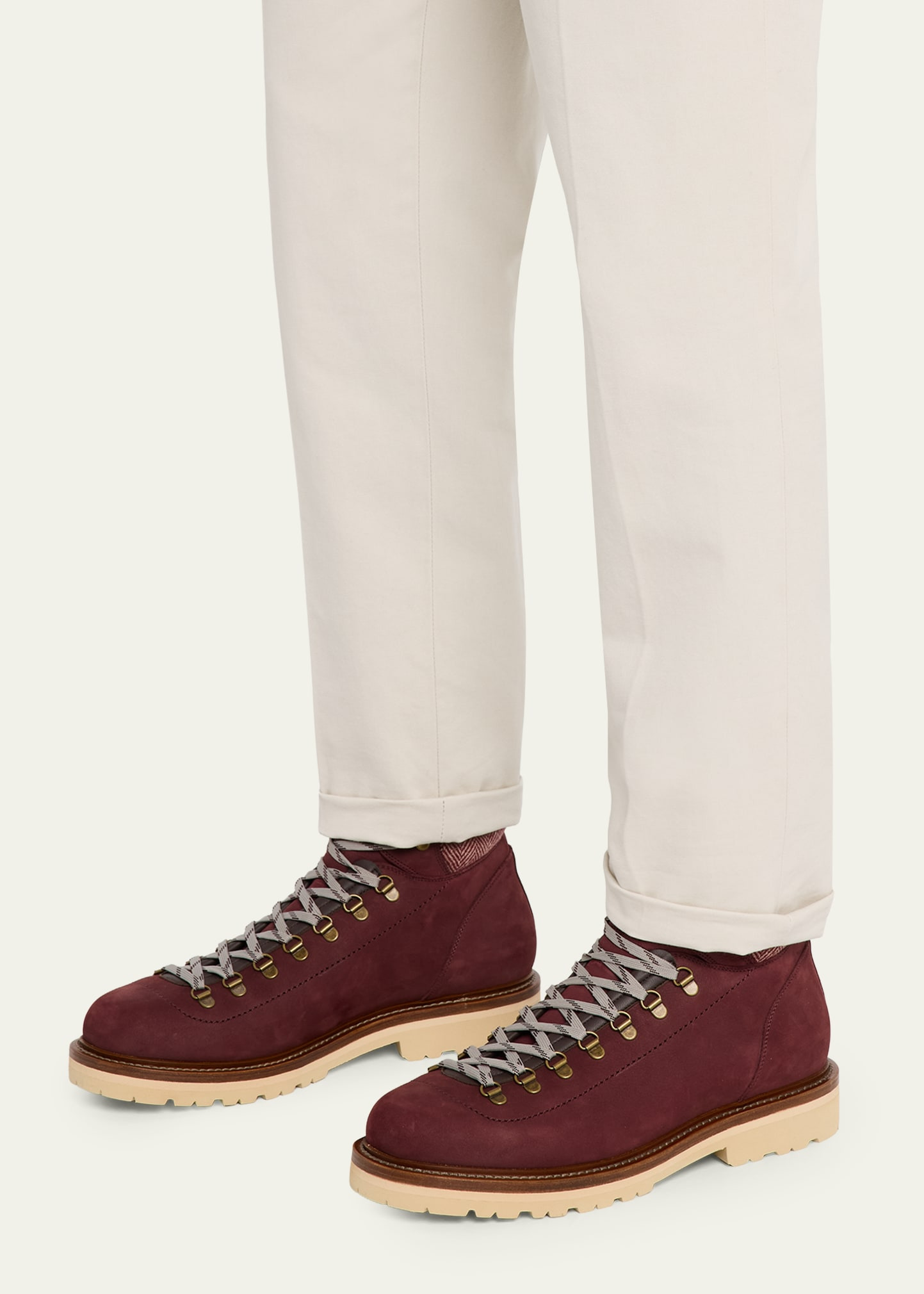 Men's Nubuck Fabric-Collar Hiking Boots - 2
