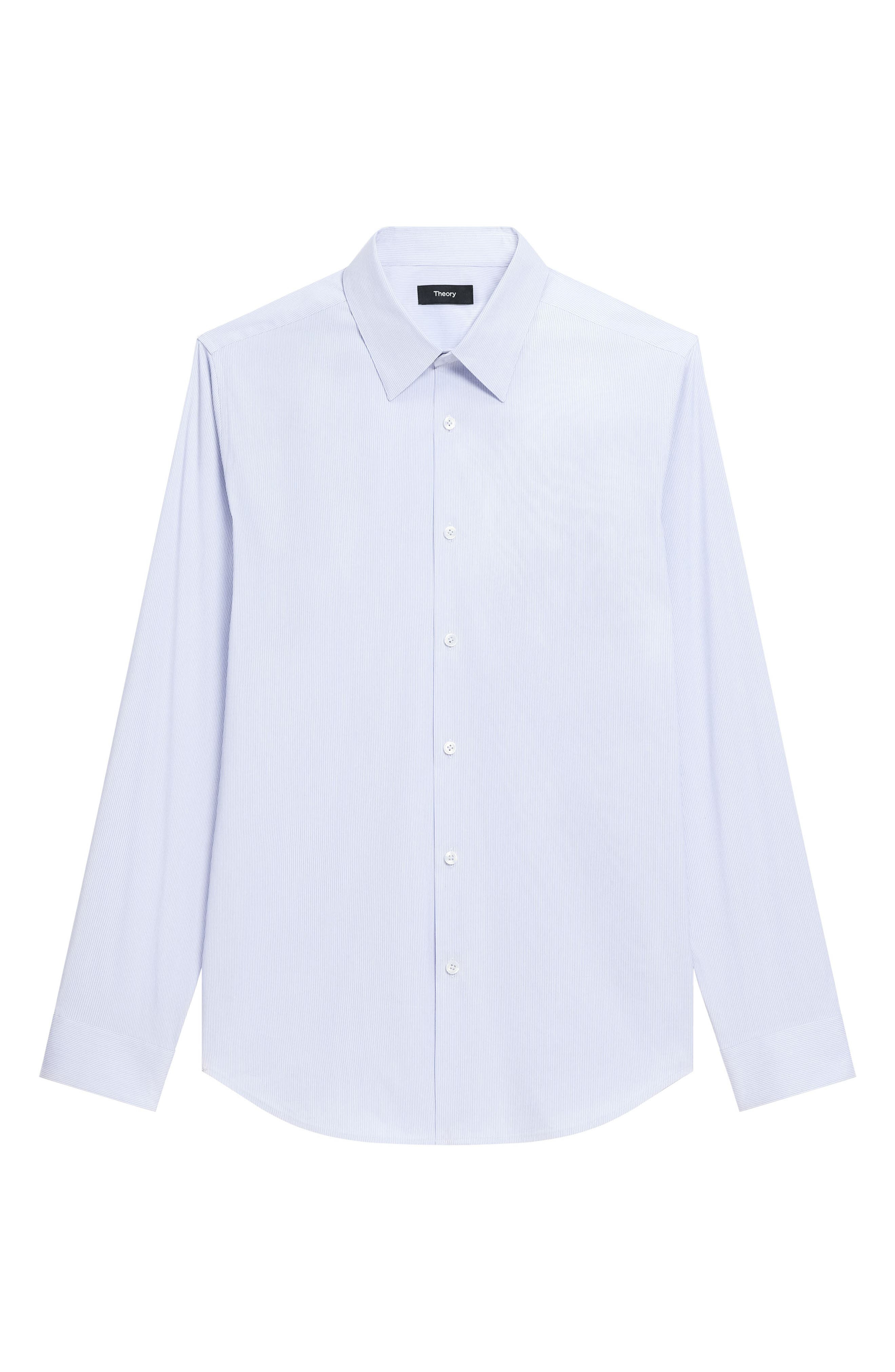 Theory Sylvian Pinstripe Stretch Cotton & Nylon Button-Up Shirt in Blue Multi - 5