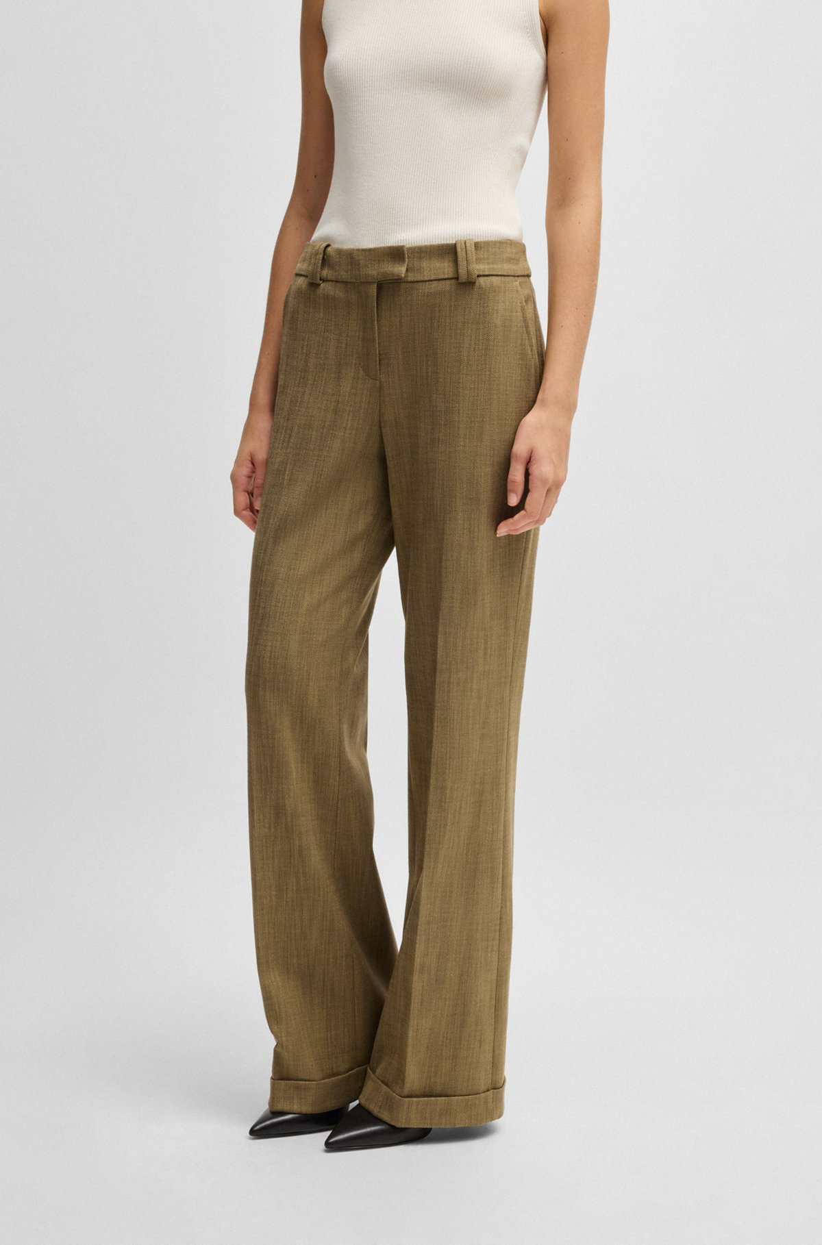 REGULAR-FIT TROUSERS IN HERRINGBONE STRETCH FABRIC - 2