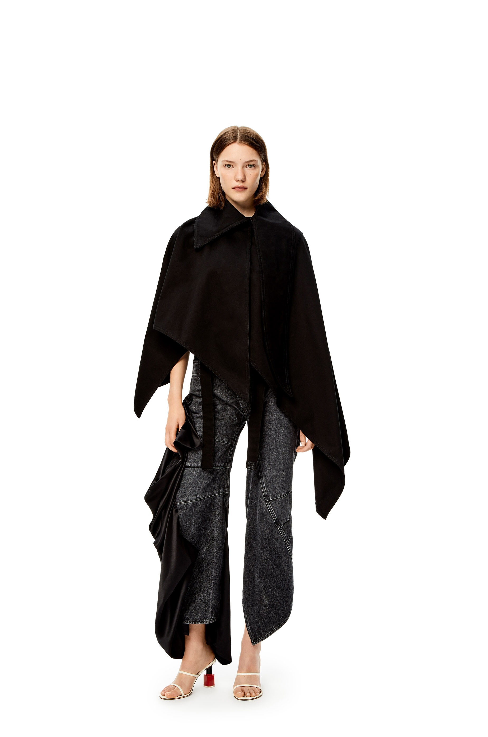 Satin panel curved jeans in denim - 2