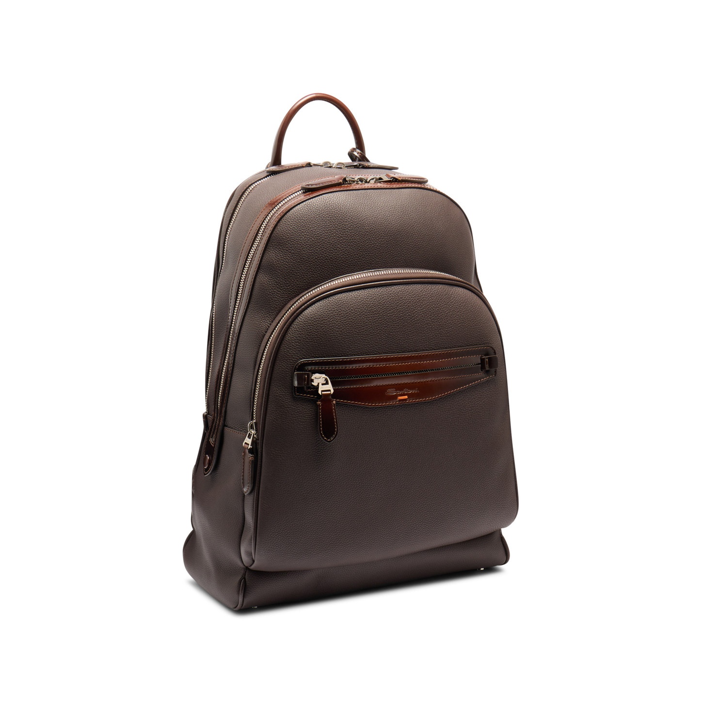 Dark brown tumbled leather backpack - 3
