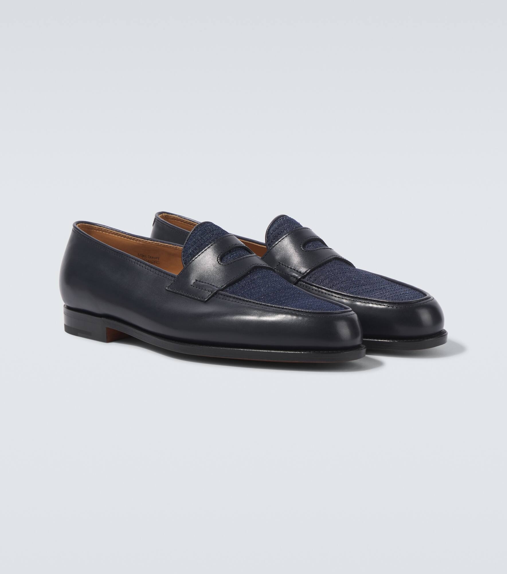 Lopez leather and denim penny loafers - 5