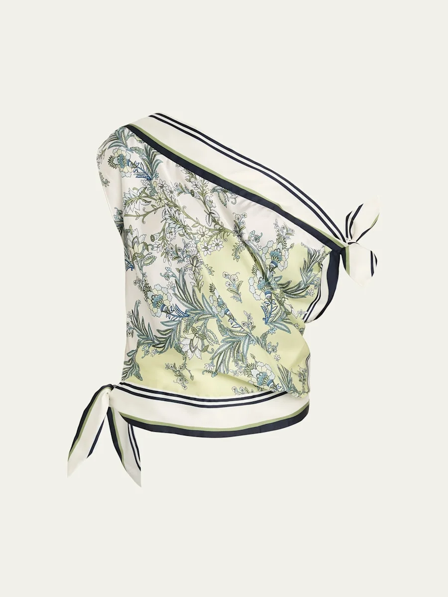 Tari Printed One-Shoulder Satin Top - 1