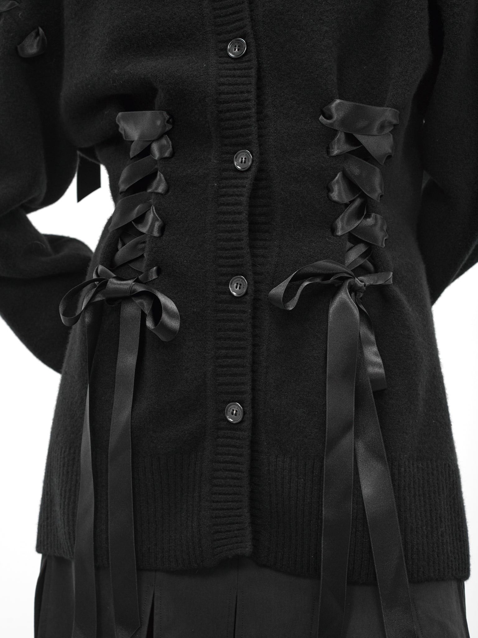 Black Wool Ribbon Corset Cardigan - 4