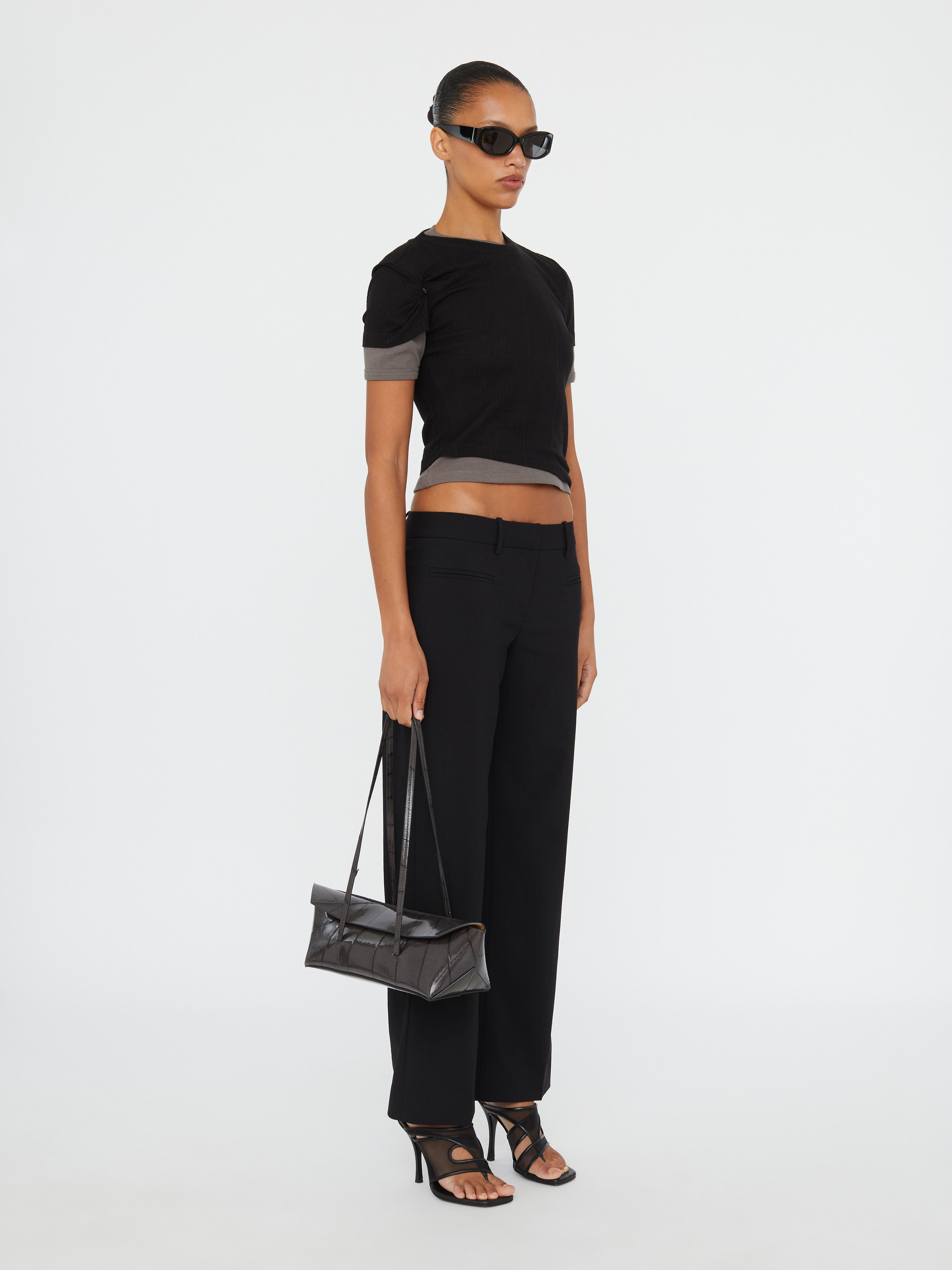 Sheer Ribbed Overlay Loophole Tee - 3