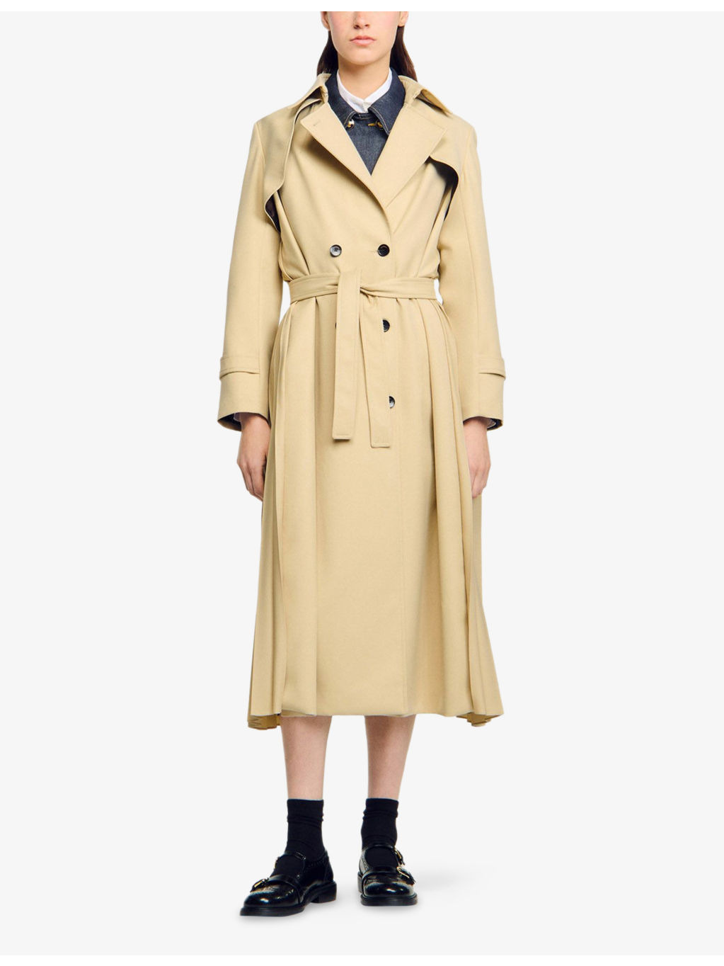 Belted-Waist Double-Breasted Stretch-Woven Trench - 2