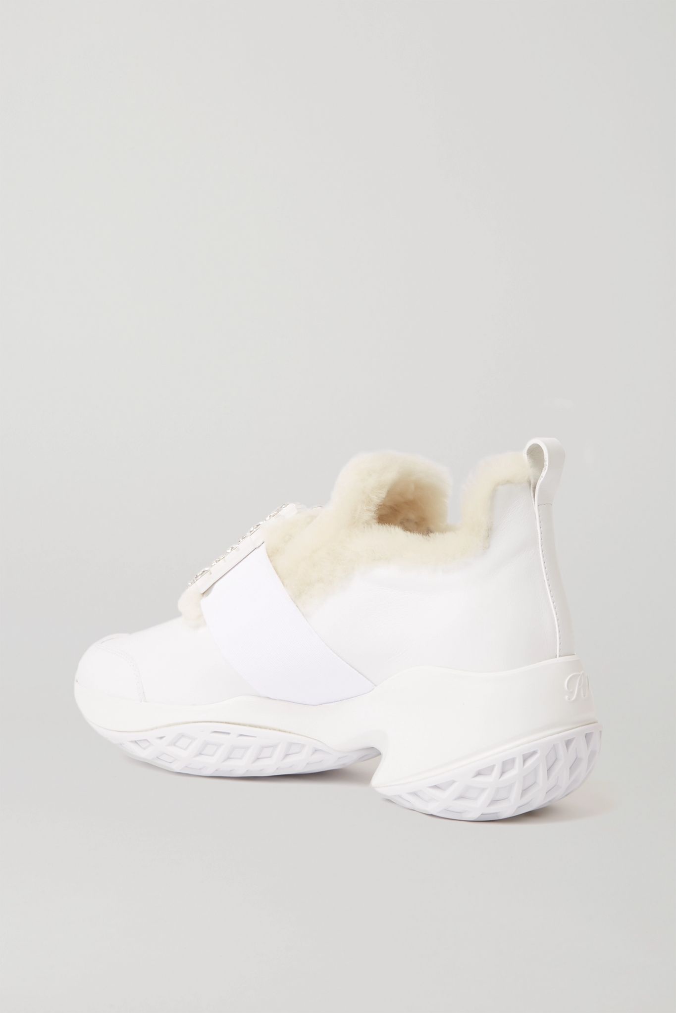 Viv' Run crystal-embellished shearling-trimmed leather sneakers - 3