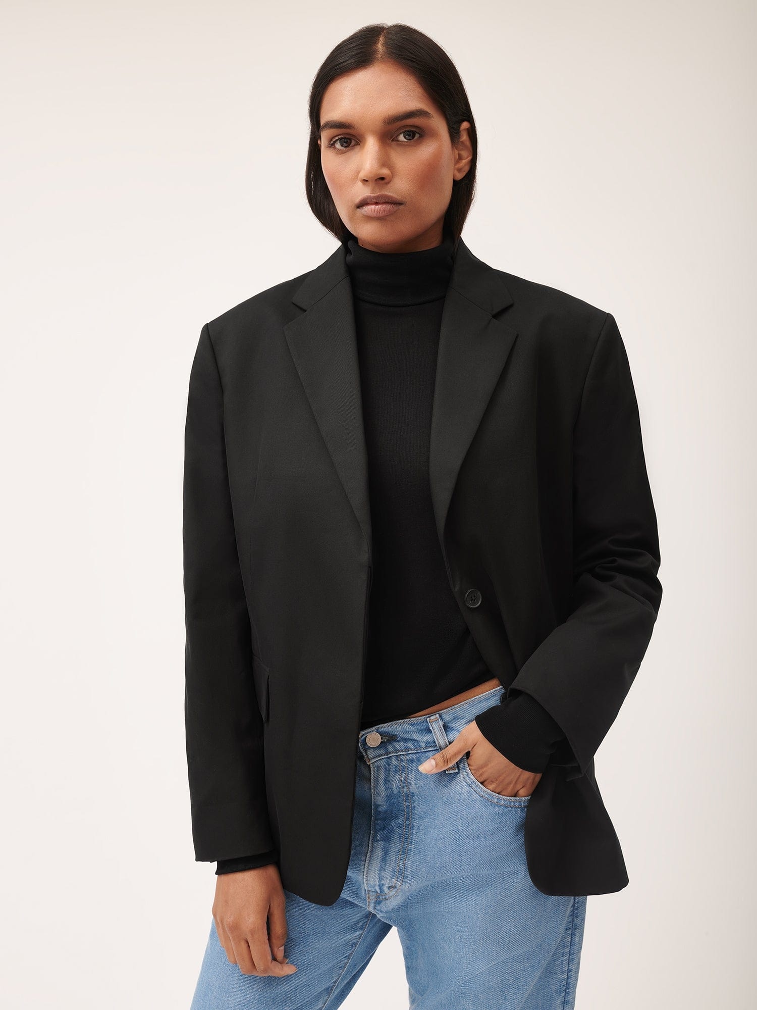 Women's Seaweed Lyocell Fine Knit Turtleneck Top - Black - 5