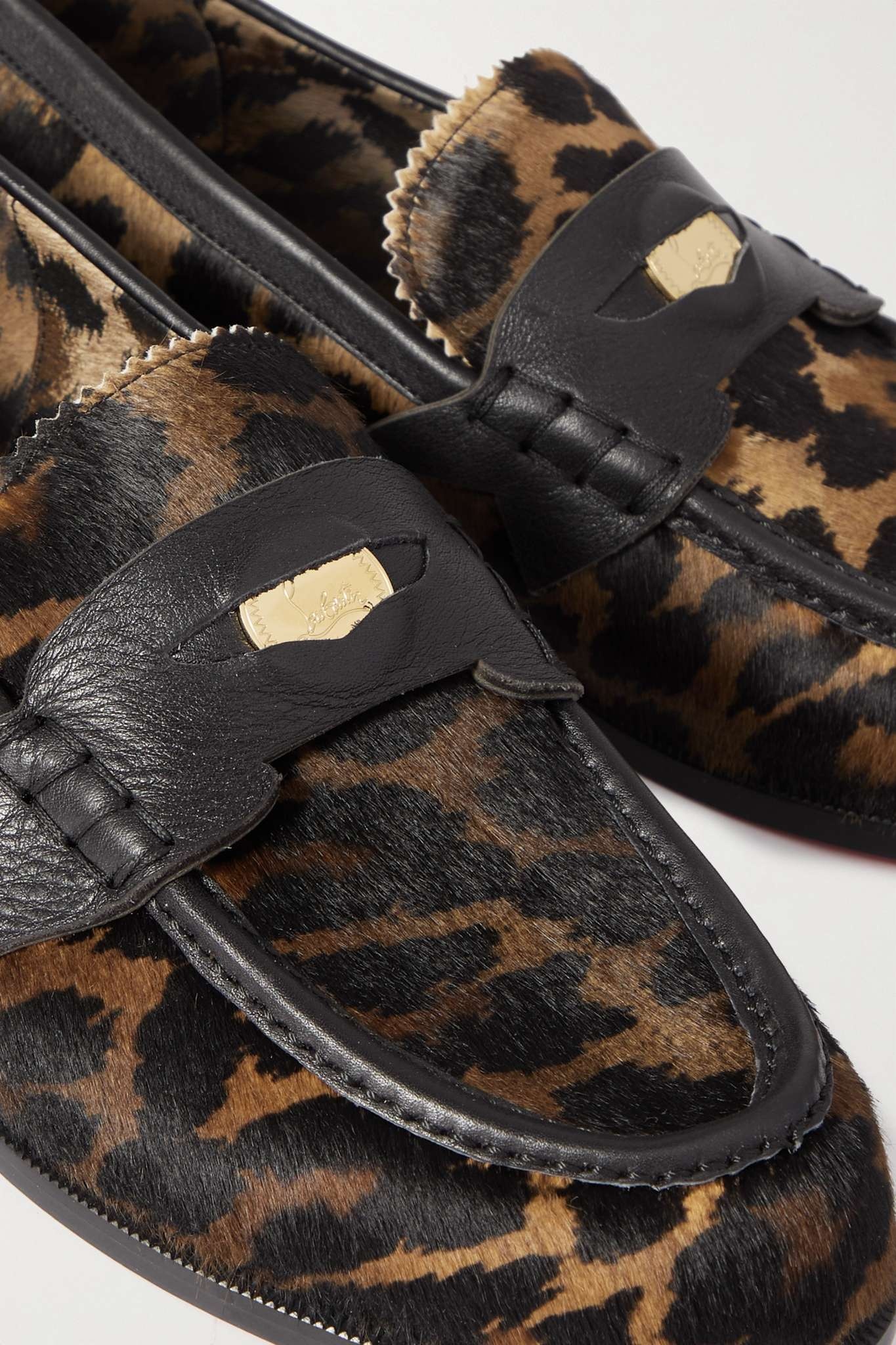 Penny Donna embellished leather-trimmed leopard-print goat hair loafers - 4