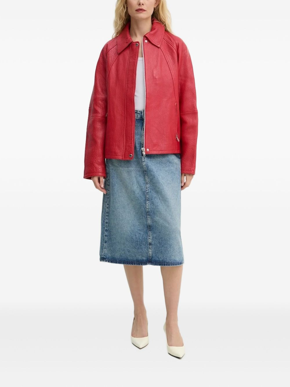 Sanok textured-leather zip-front jacket - 2