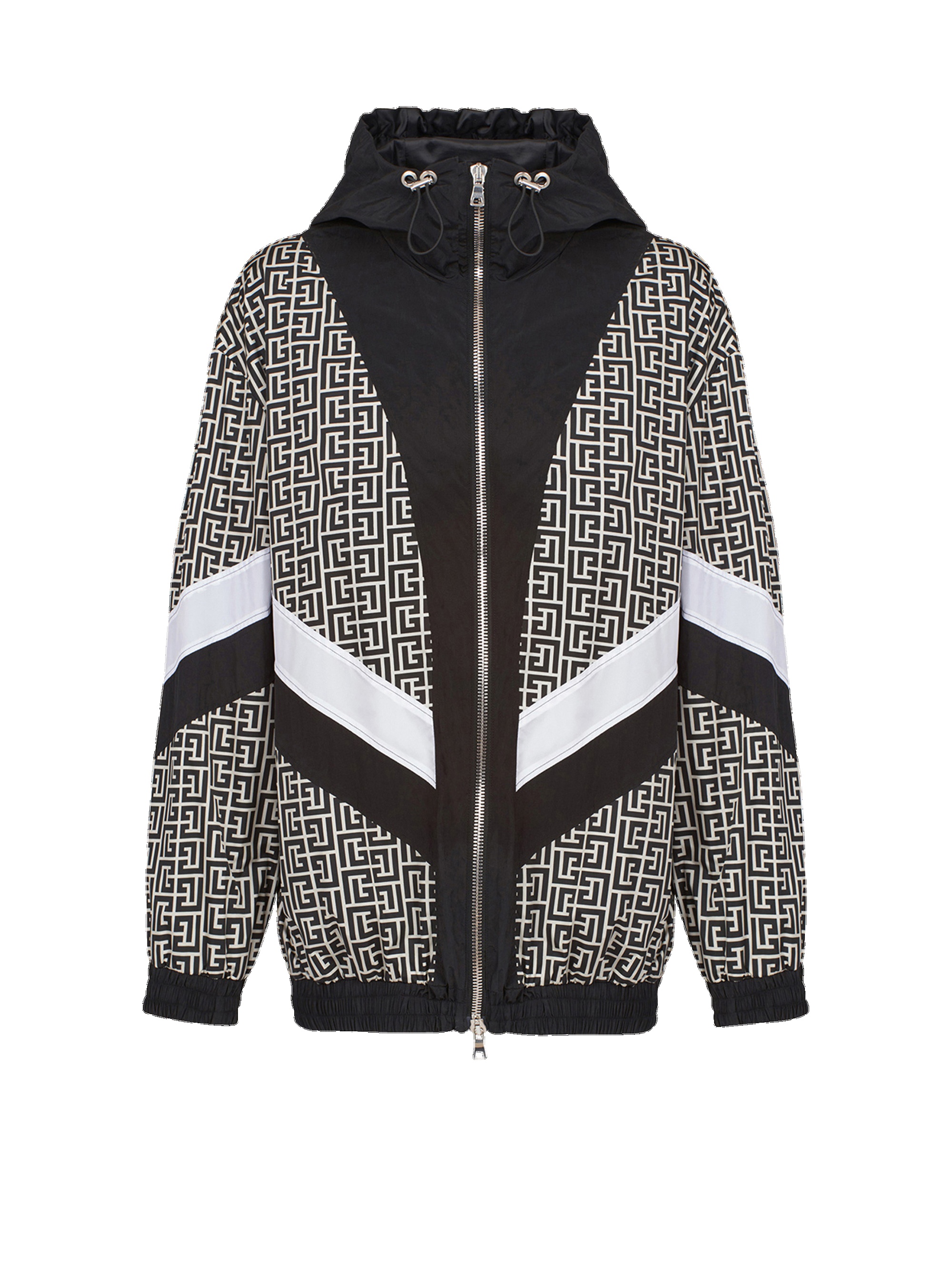 Hooded nylon jacket with Balmain monogram - 1
