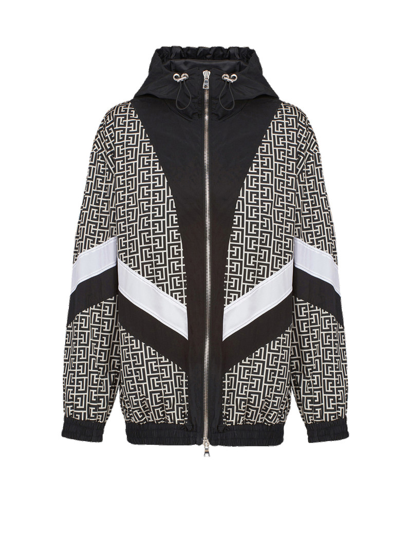 Hooded nylon jacket with Balmain monogram 1