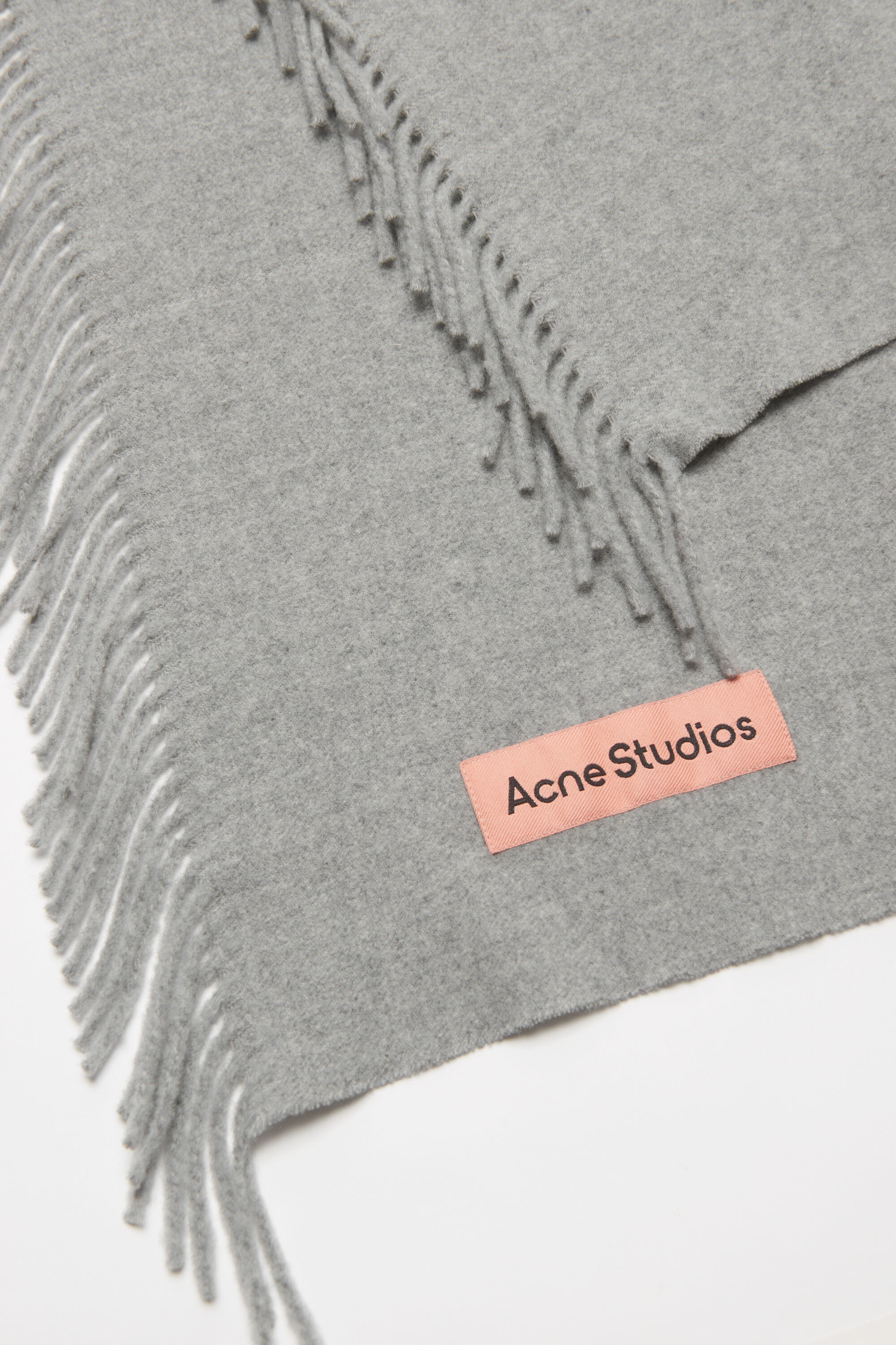 Fringe wool scarf - Light Grey Melange - 2