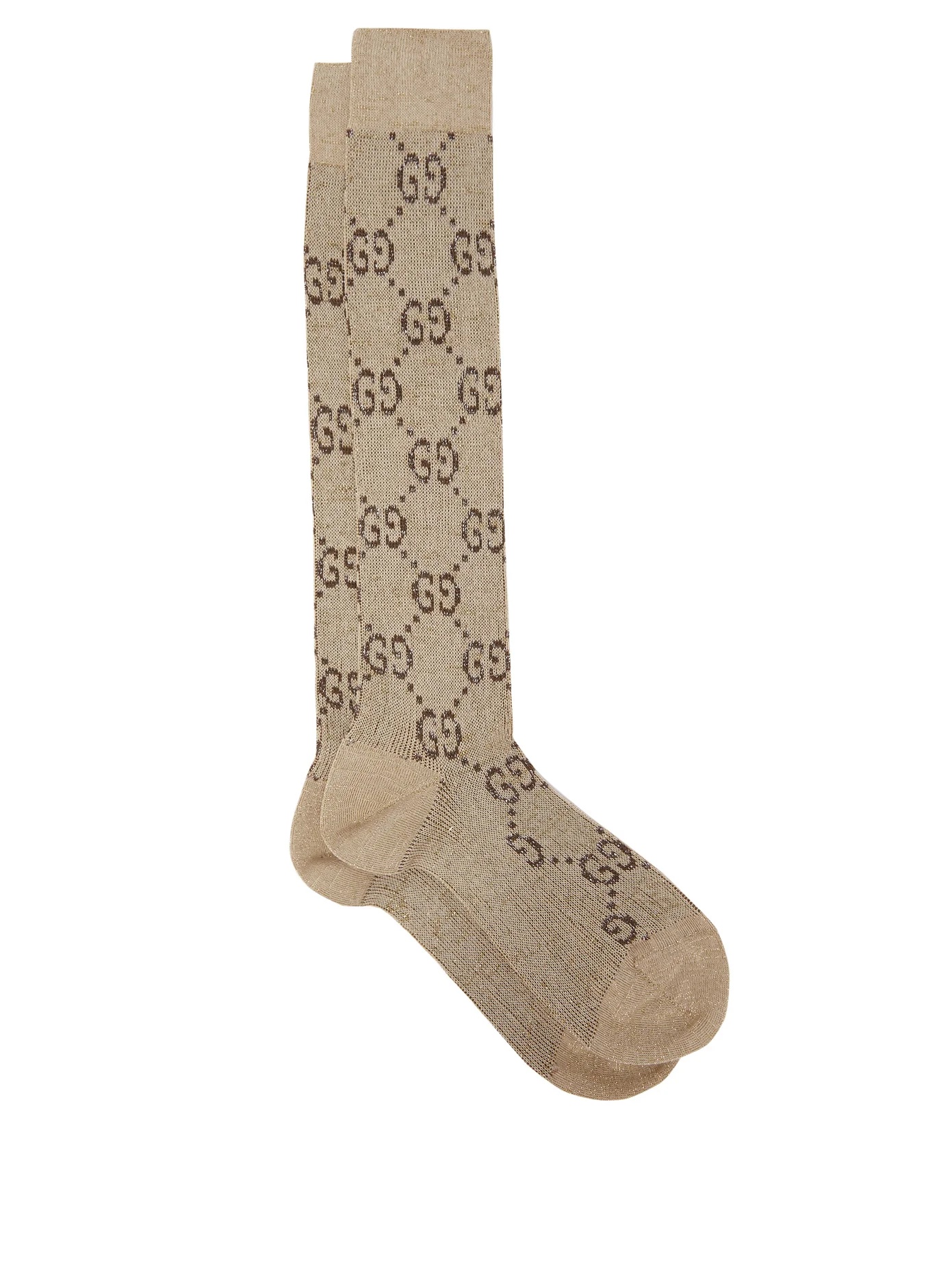 GG-intarsia knee-high cotton-blend lamé socks - 1